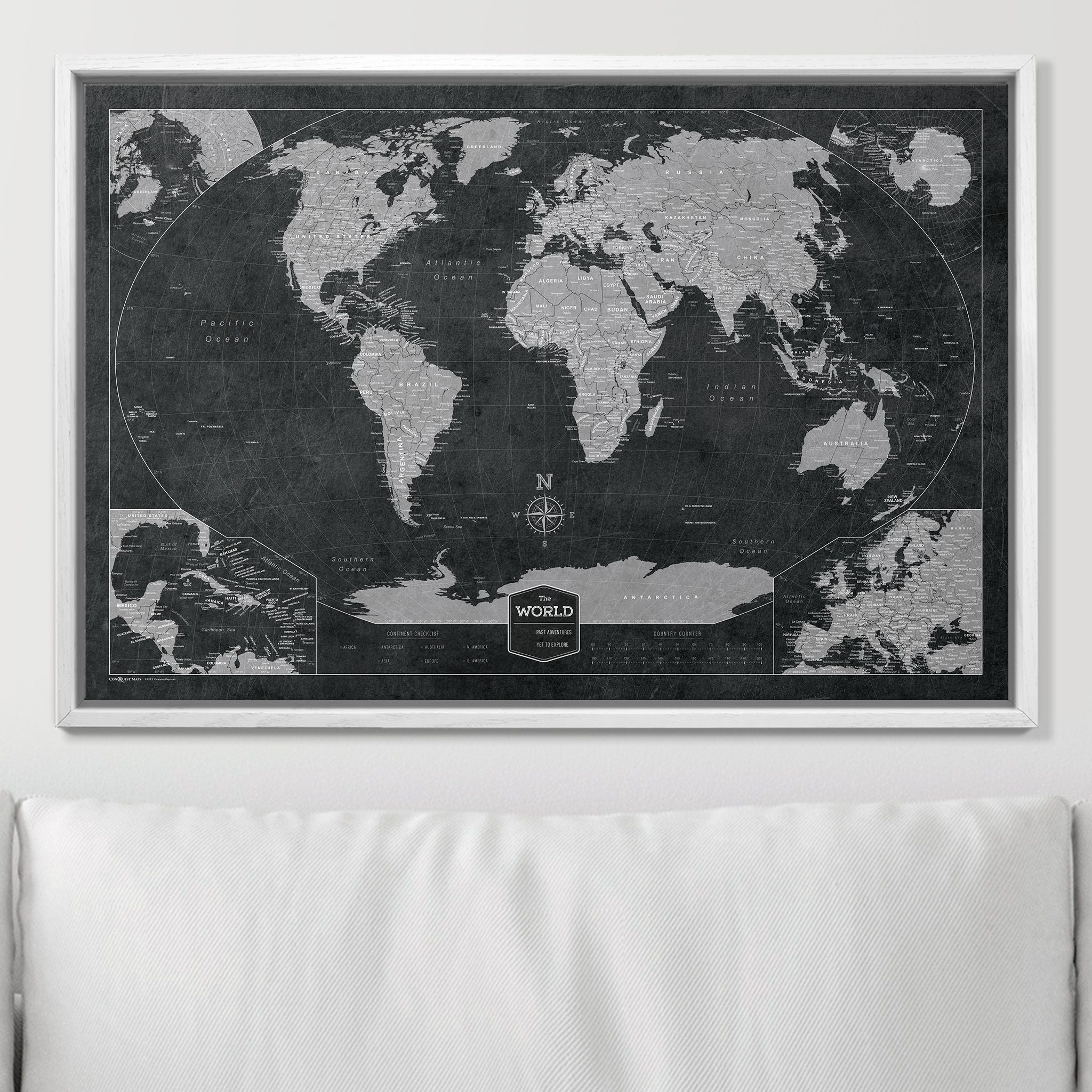 Push Pin World (Winkel Tripel) Map (Pin Board) - Modern Slate CM Pin Board