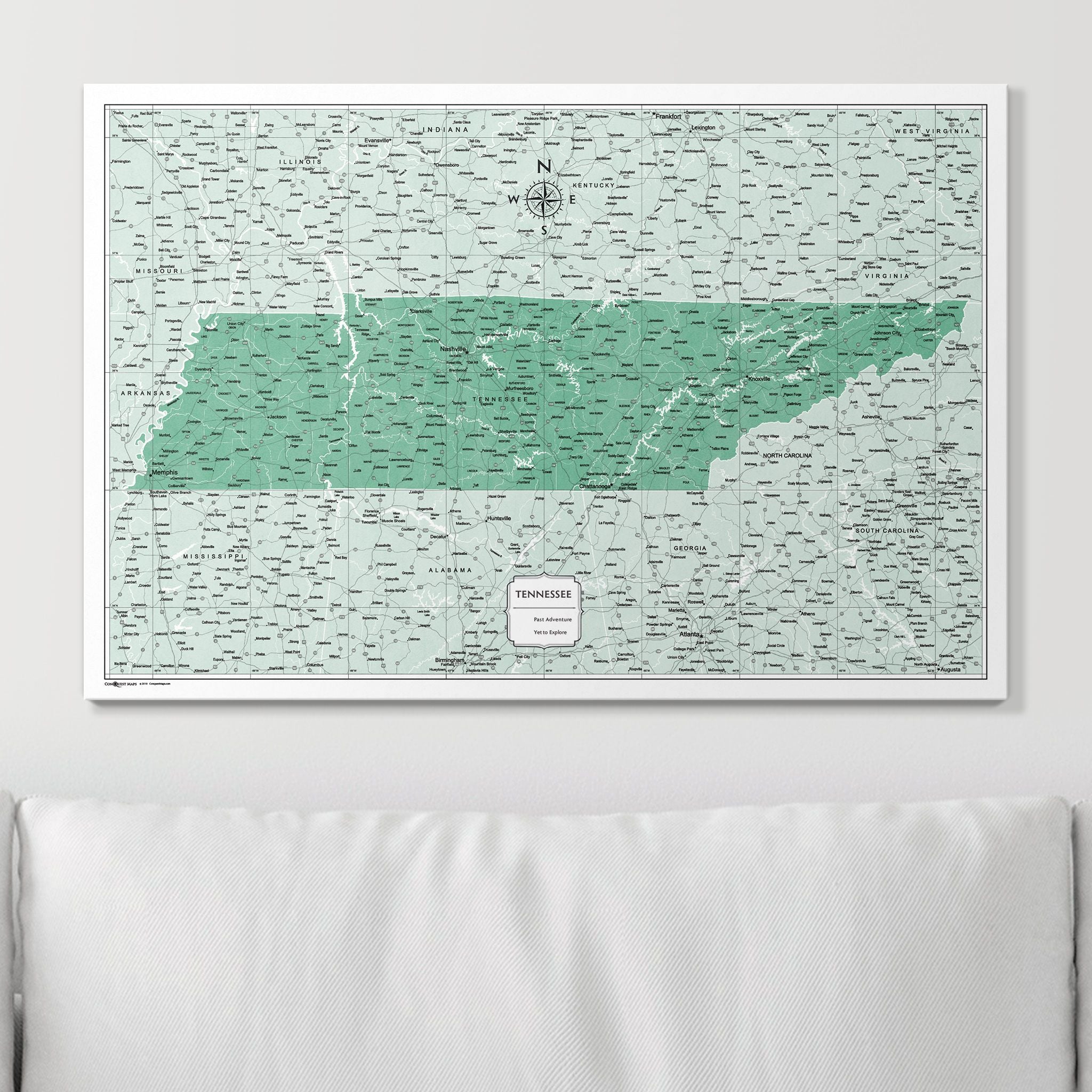 Push Pin Tennessee Map (Pin Board) - Green Color Splash CM Pin Board