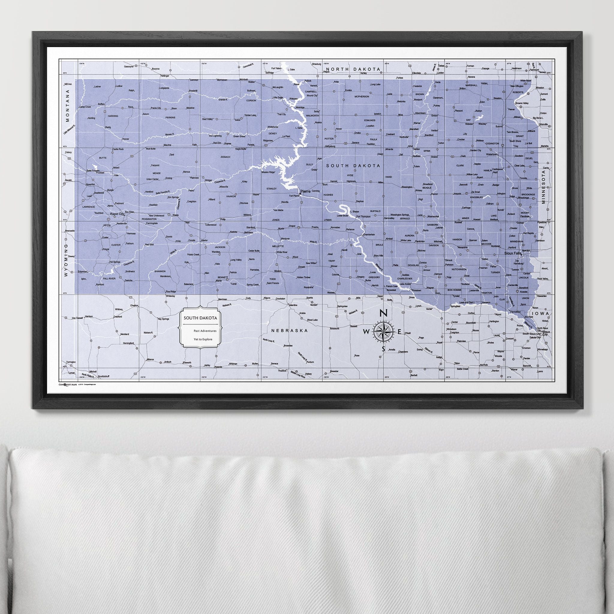 Push Pin South Dakota Map (Pin Board) - Purple Color Splash CM Pin Board