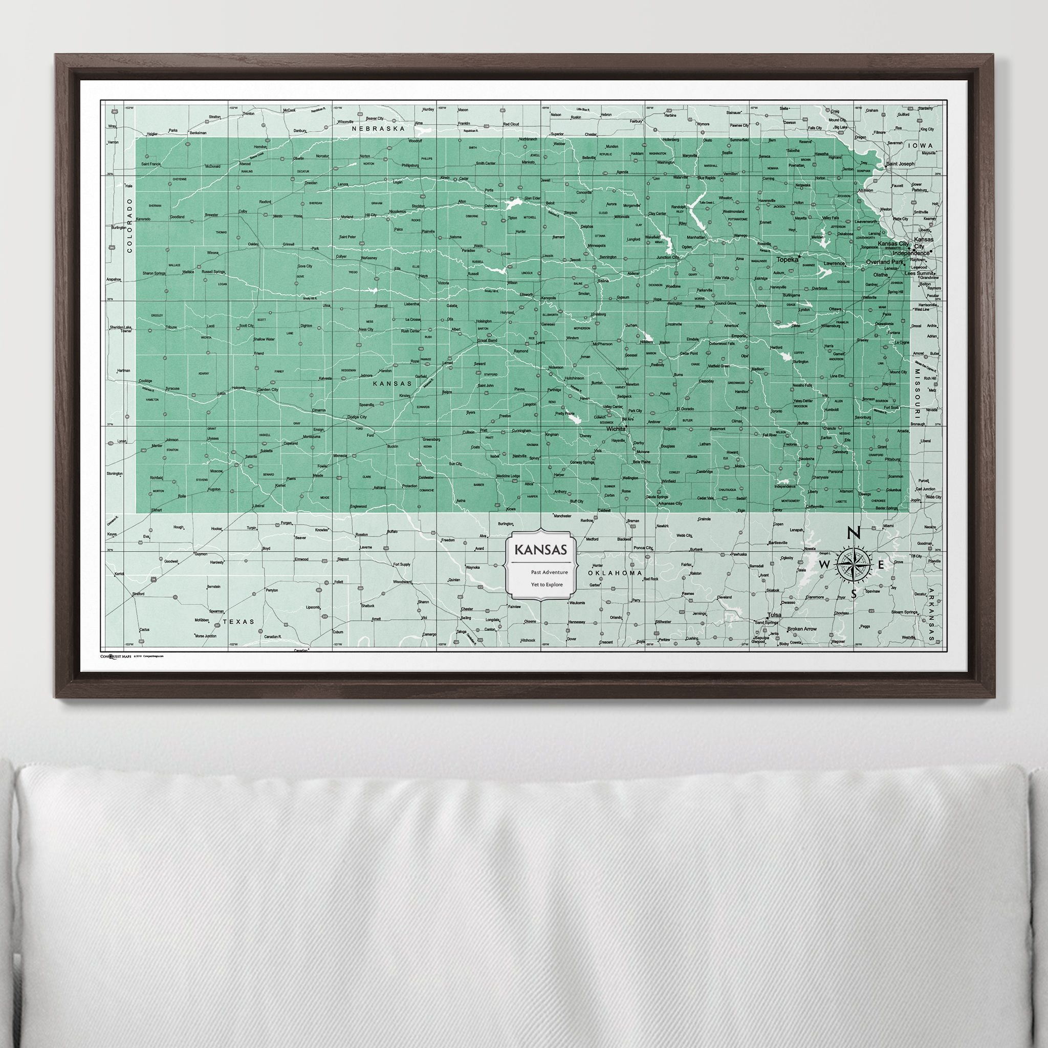 Push Pin Kansas Map (Pin Board) - Green Color Splash CM Pin Board