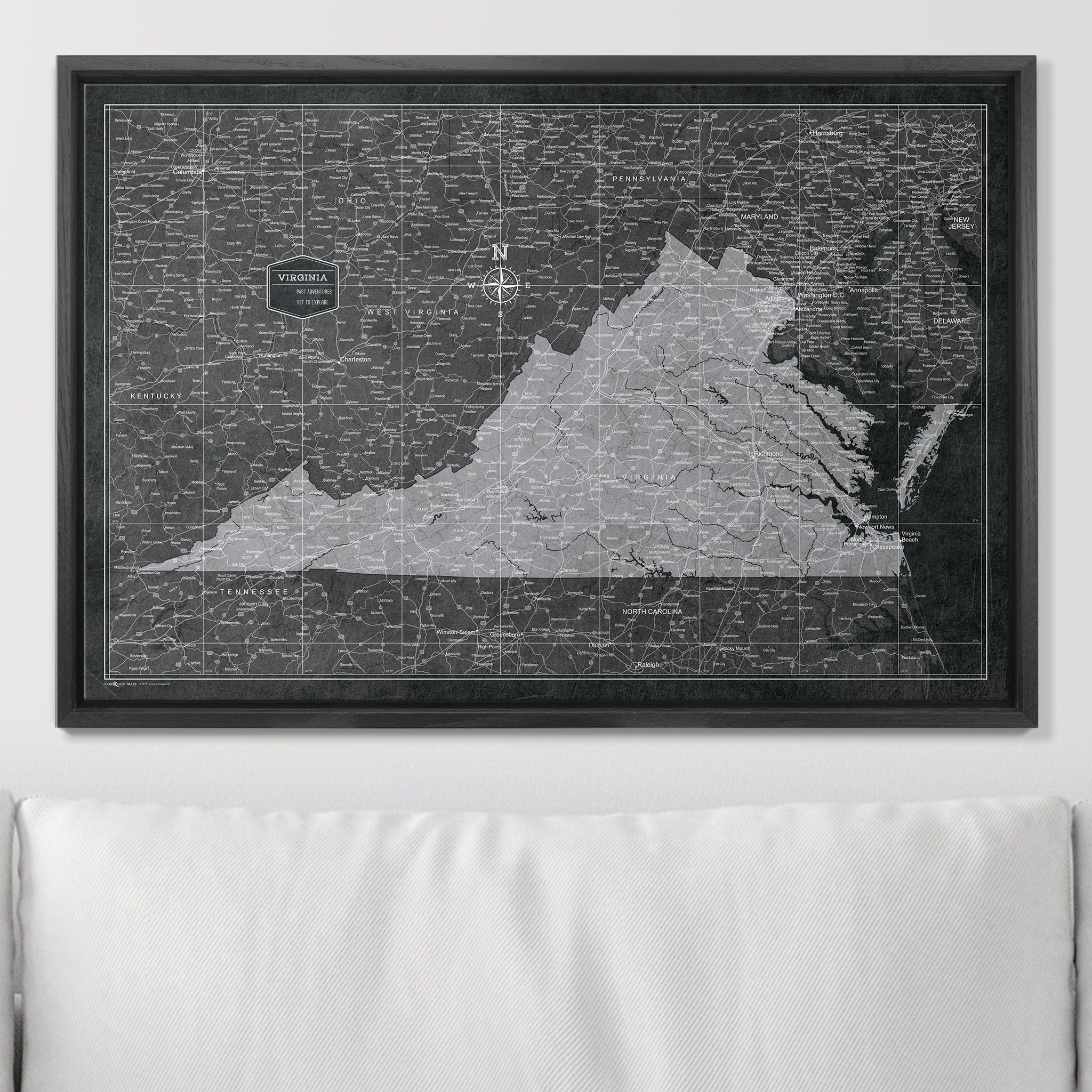 Push Pin Virginia Map (Pin Board) - Modern Slate CM Pin Board