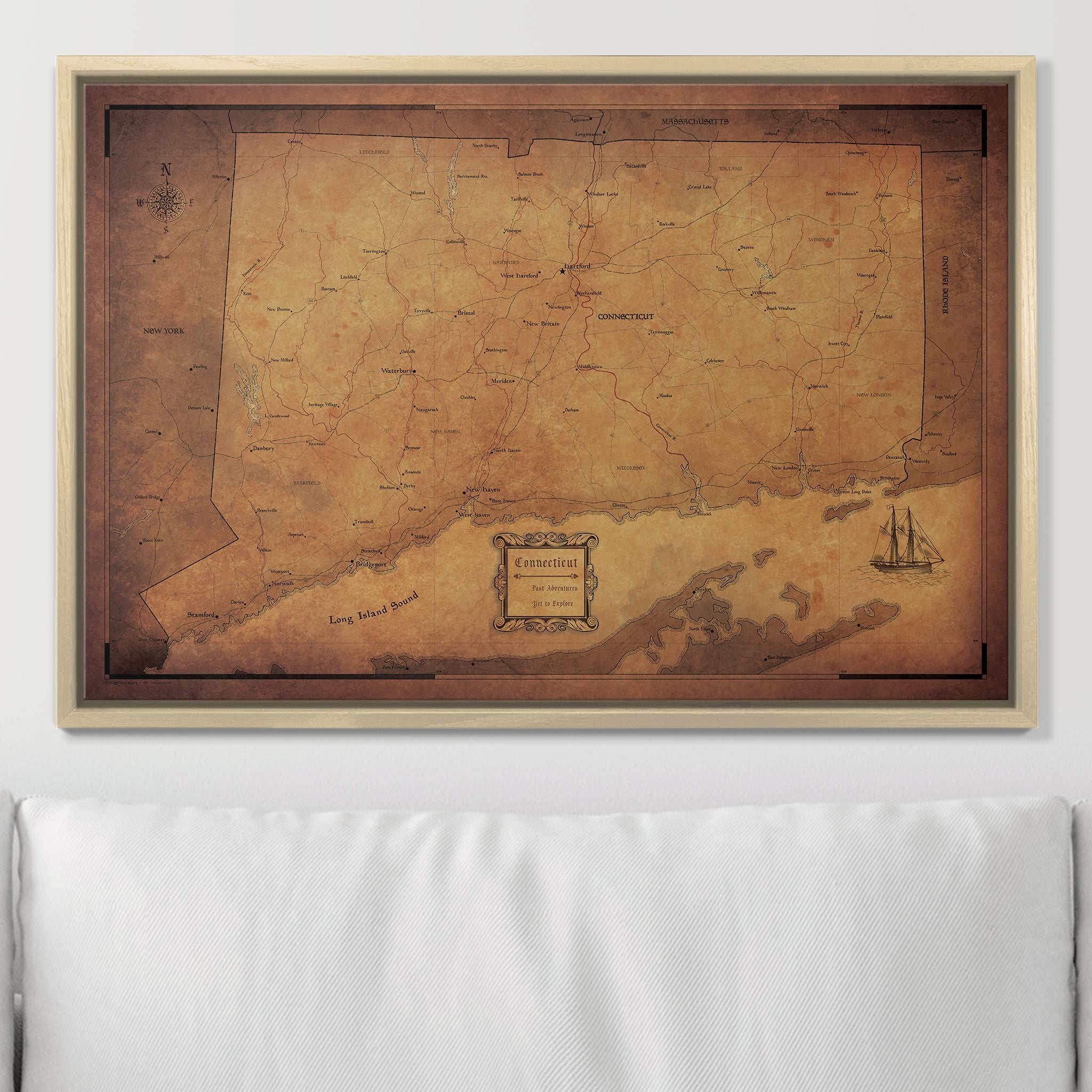 Push Pin Connecticut Map (Pin Board) - Golden Aged CM Pin Board