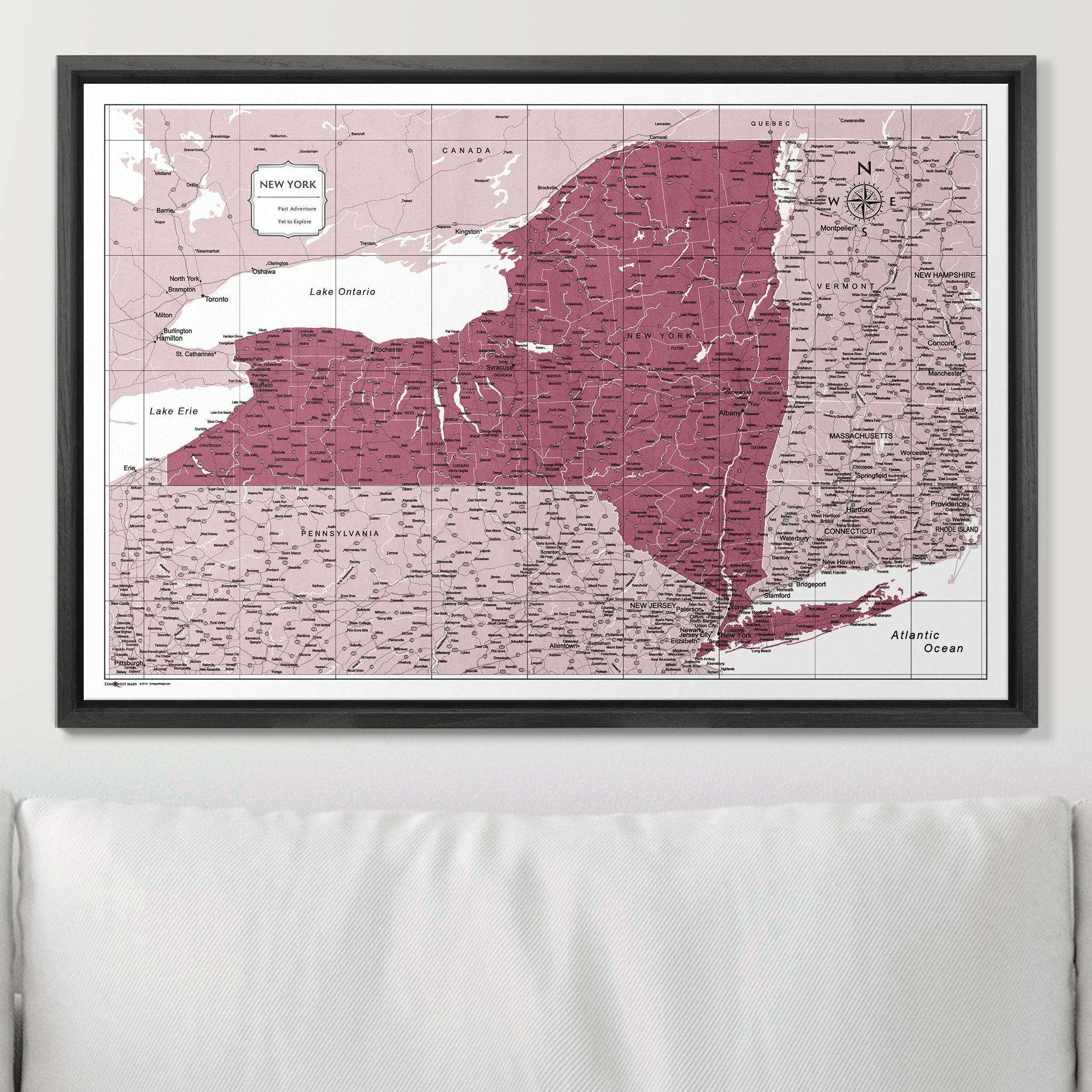 Push Pin New York Map (Pin Board) - Burgundy Color Splash CM Pin Board