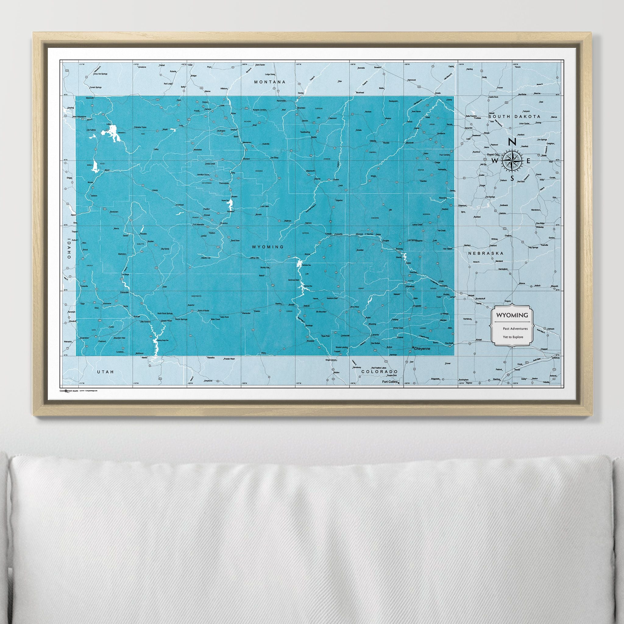 Push Pin Wyoming Map (Pin Board) - Teal Color Splash CM Pin Board