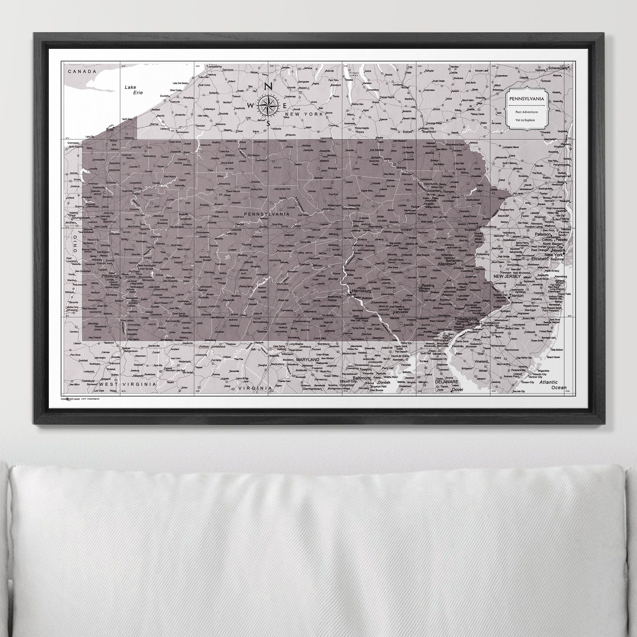 Push Pin Pennsylvania Map (Pin Board) - Dark Brown Color Splash CM Pin Board