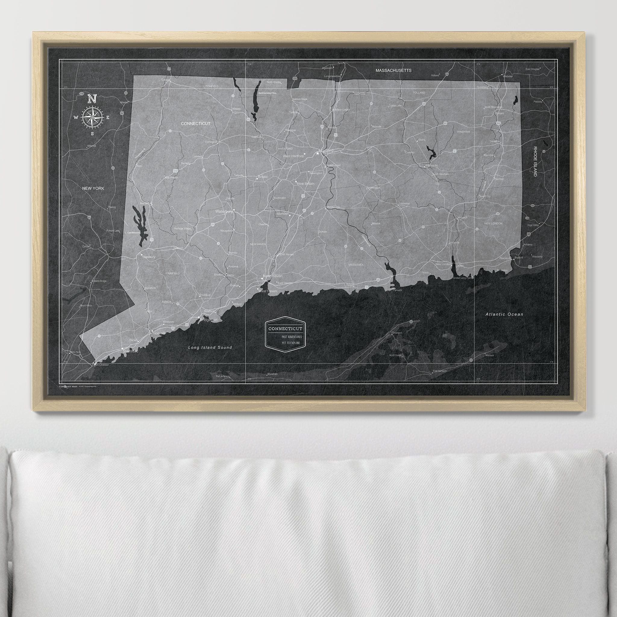 Push Pin Connecticut Map (Pin Board) - Modern Slate CM Pin Board