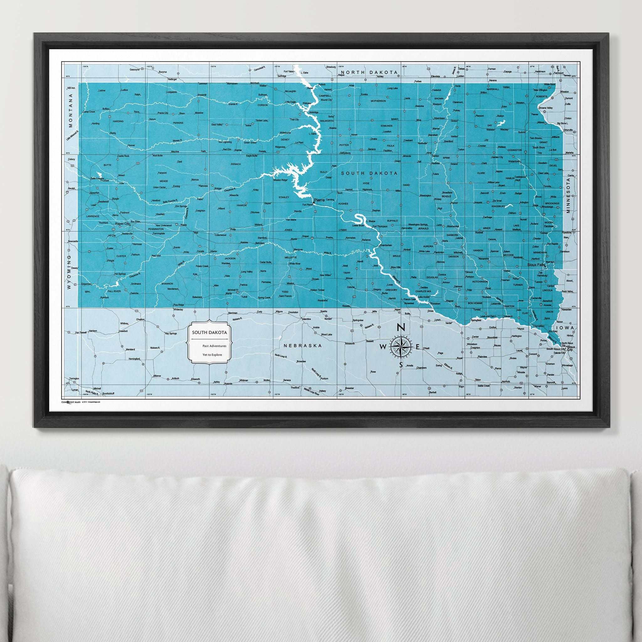 Push Pin South Dakota Map (Pin Board) - Teal Color Splash CM Pin Board