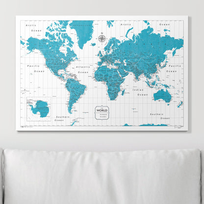 Push Pin World Map (Pin Board) - Teal Color Splash CM Pin Board