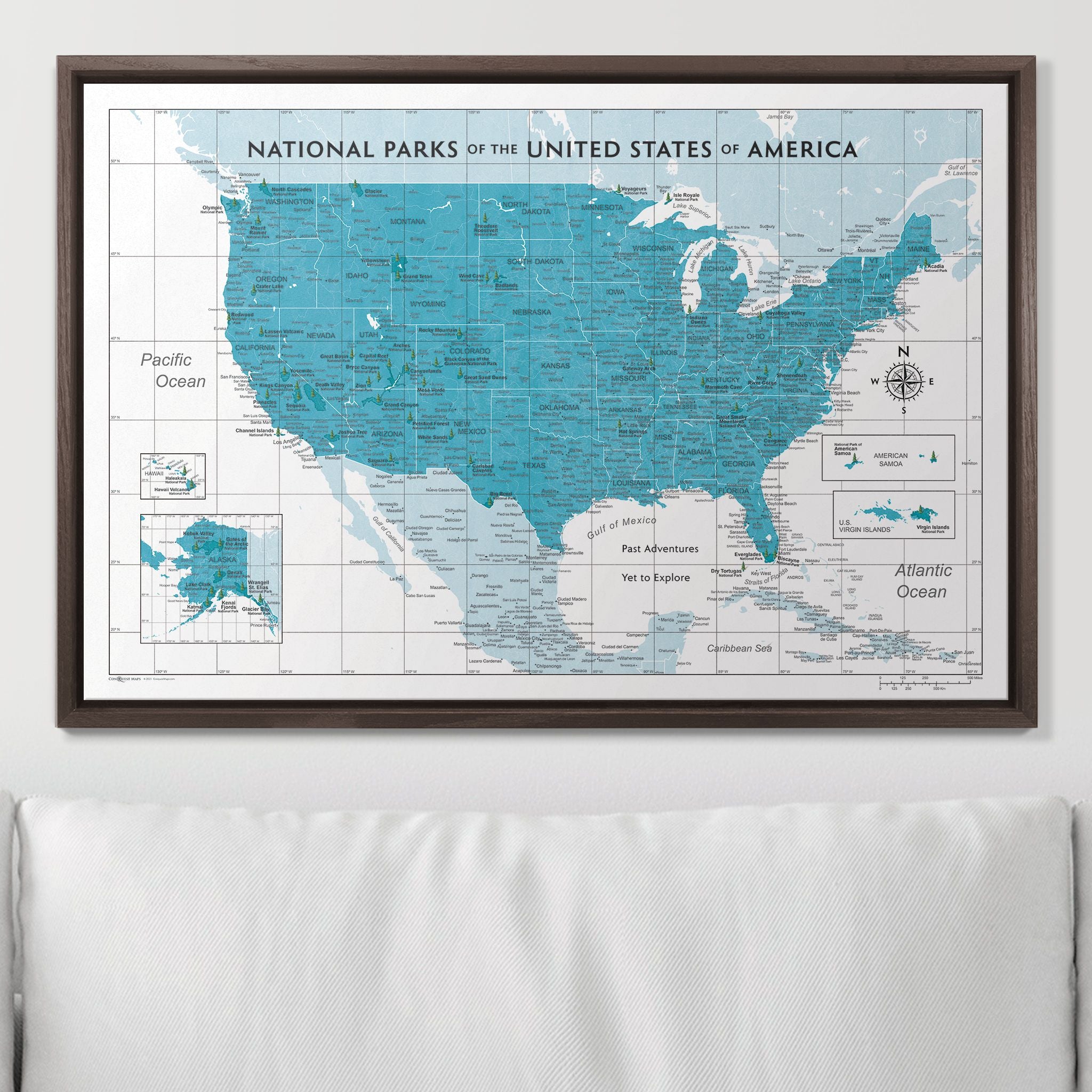 Push Pin National Parks Map (Pin Board) - Teal Color Splash CM Pin Board