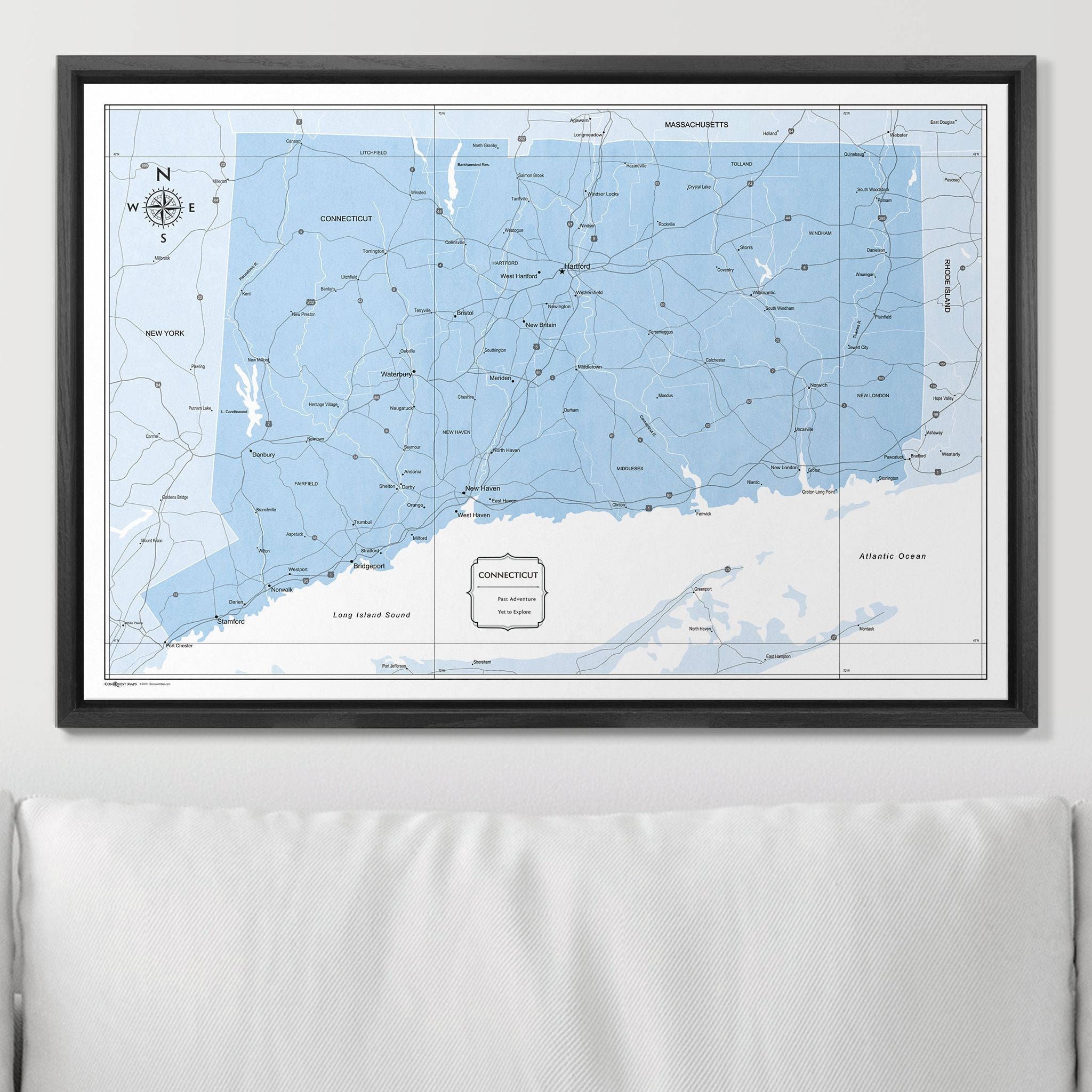 Push Pin Connecticut Map (Pin Board) - Light Blue Color Splash CM Pin Board