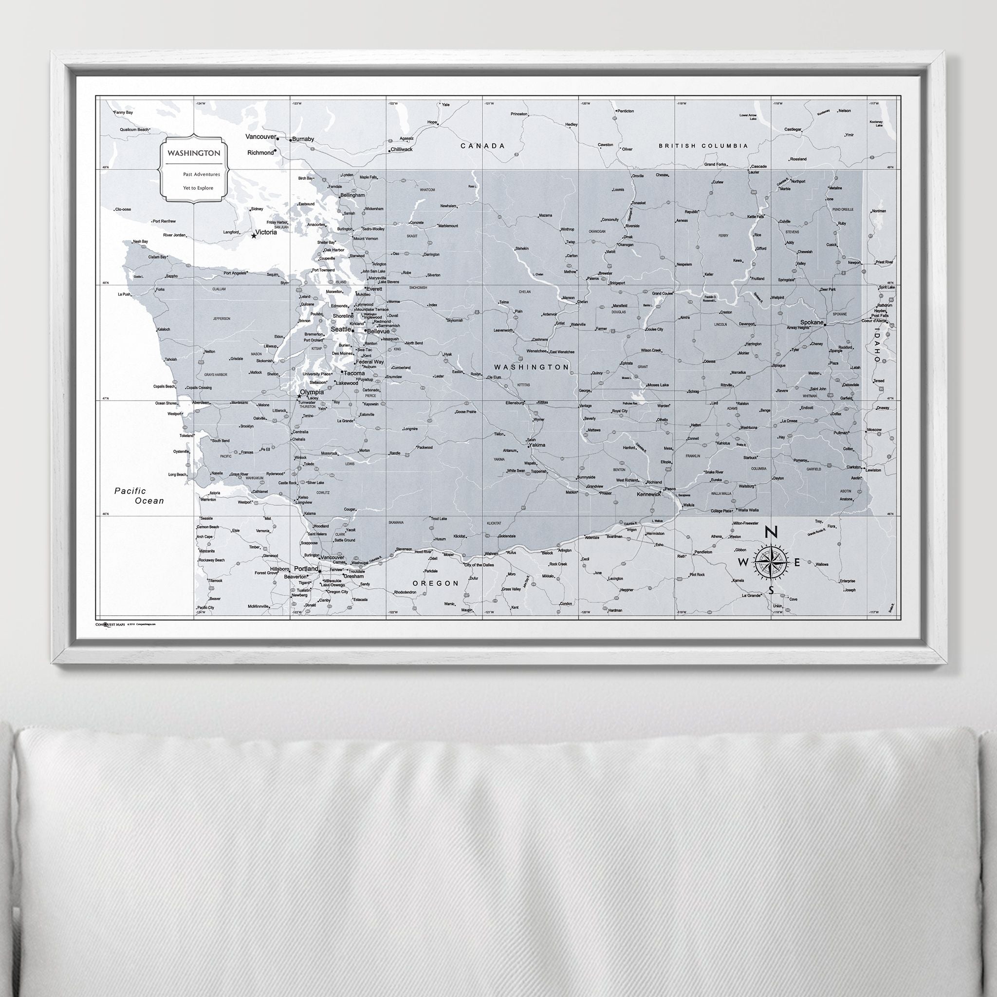 Push Pin Washington Map (Pin Board) - Light Gray Color Splash CM Pin Board