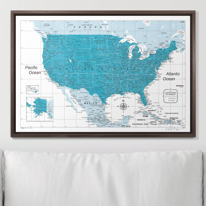 Push Pin USA Map (Pin Board) - Teal Color Splash CM Pin Board