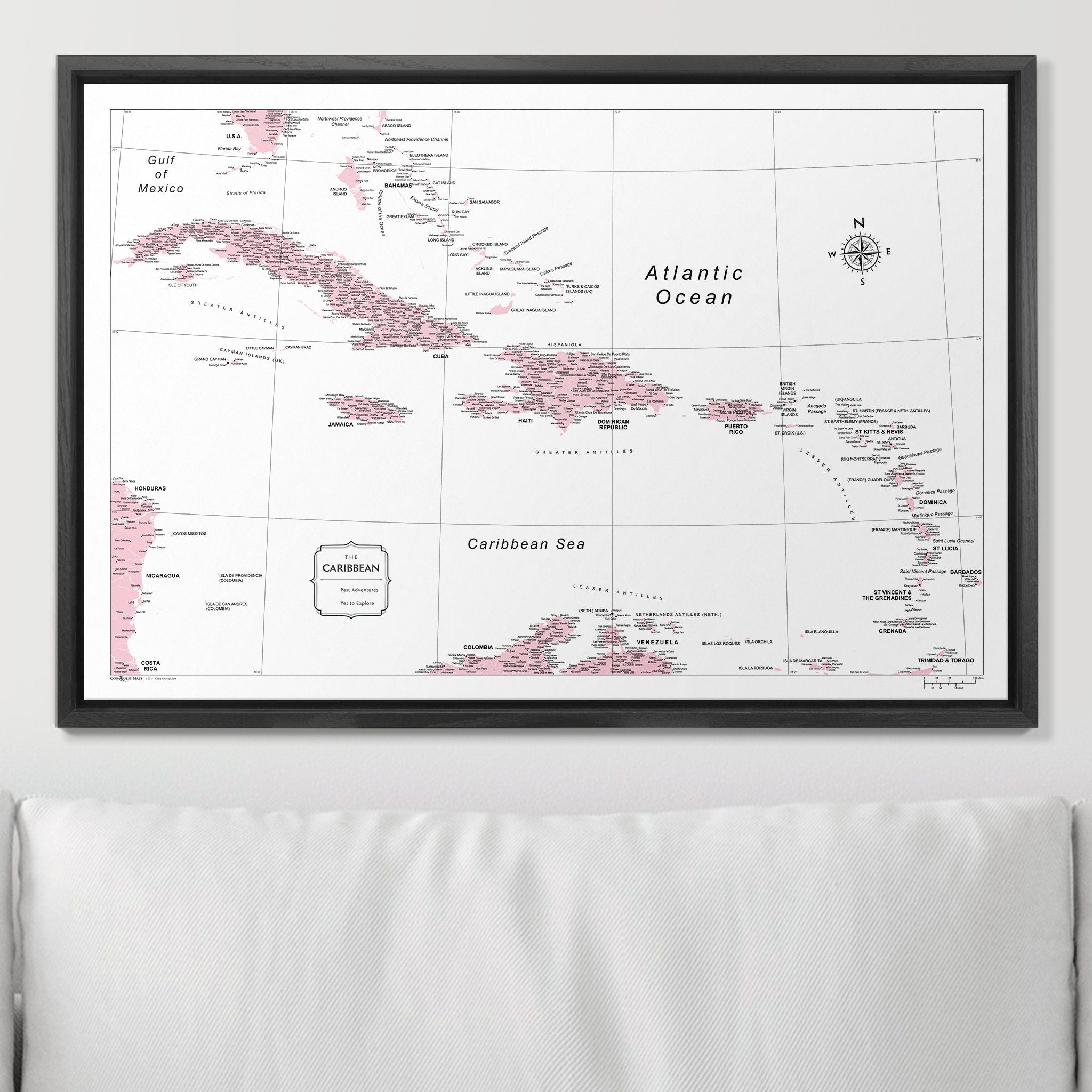 Push Pin Caribbean Map (Pin Board) - Pink Color Splash CM Pin Board