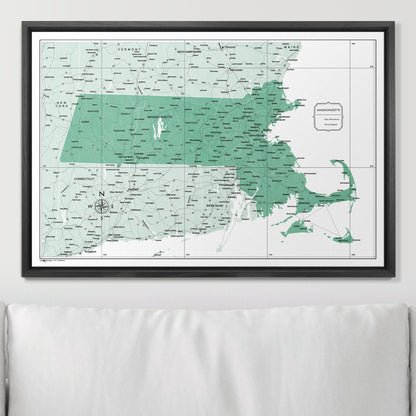 Push Pin Massachusetts Map (Pin Board) - Green Color Splash CM Pin Board