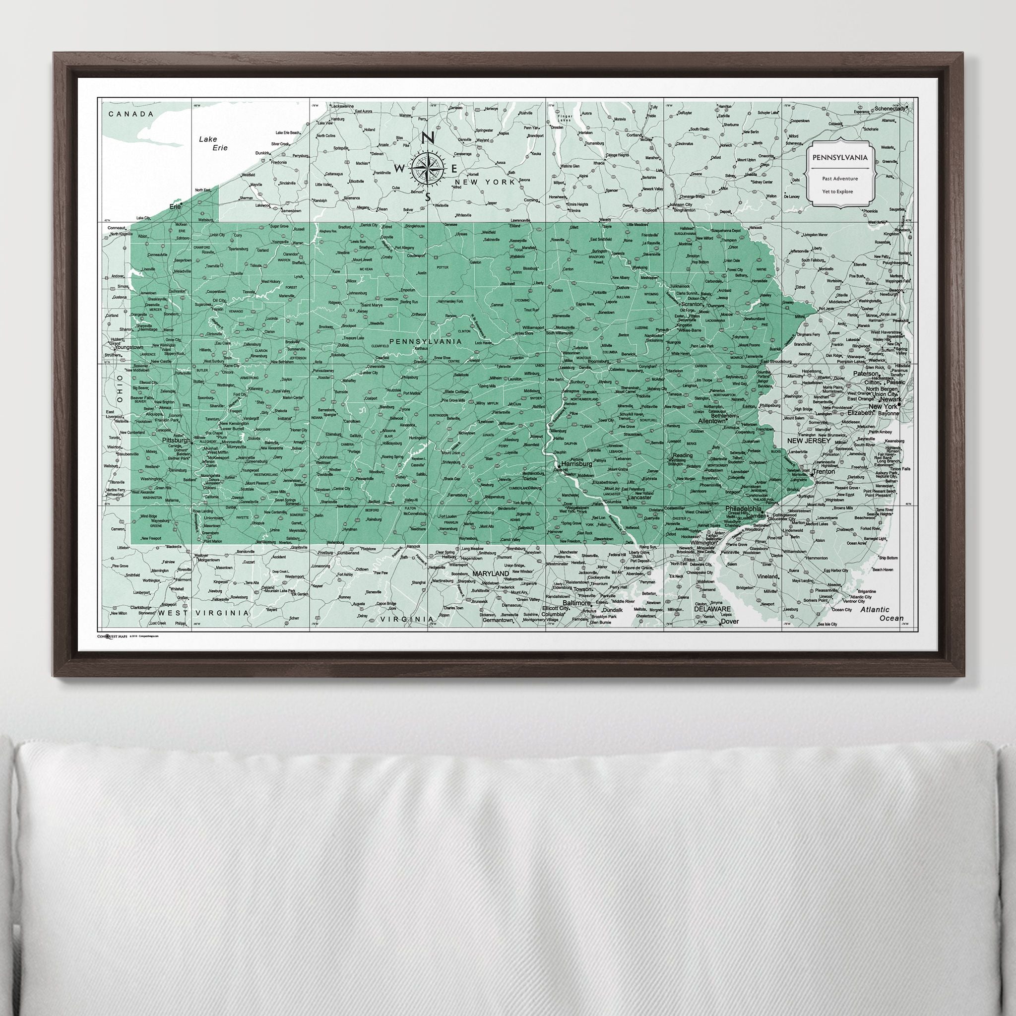 Push Pin Pennsylvania Map (Pin Board) - Green Color Splash CM Pin Board