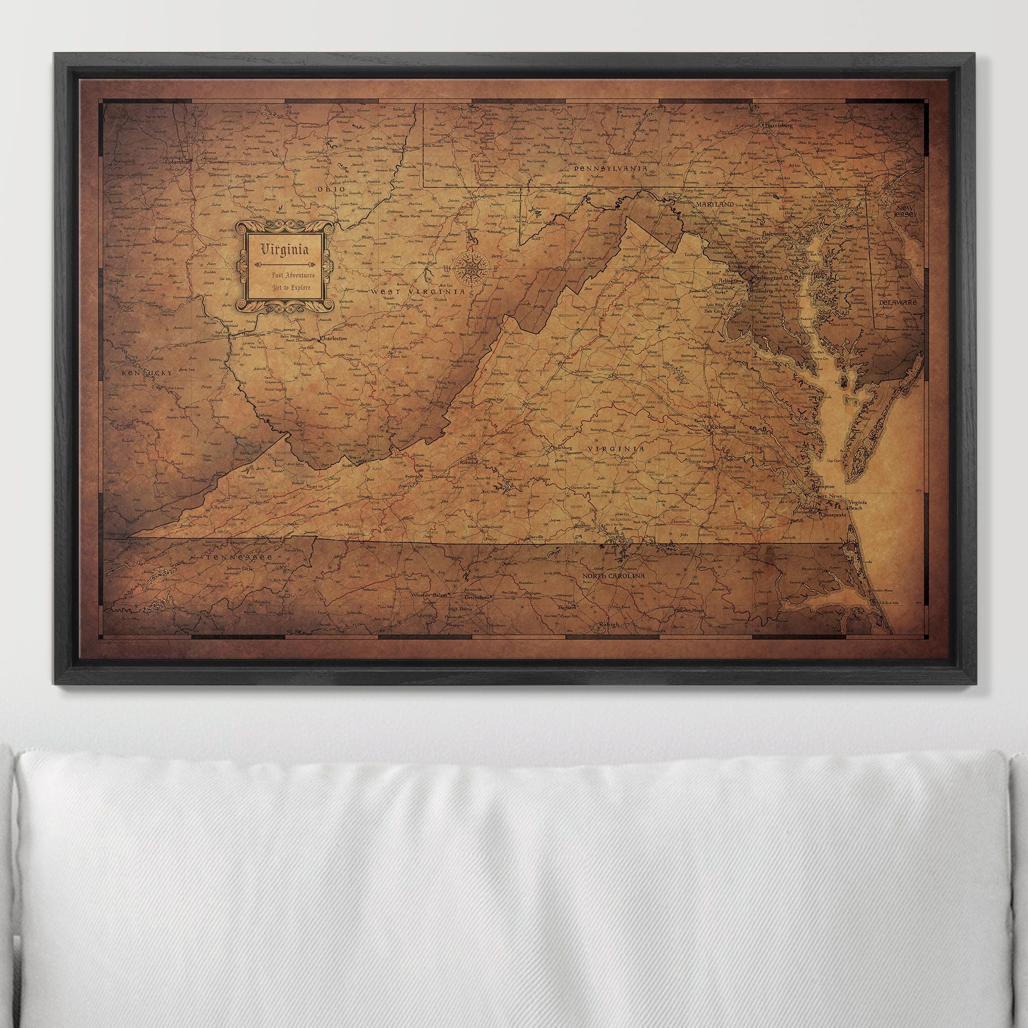 Push Pin Virginia Map (Pin Board) - Golden Aged CM Pin Board