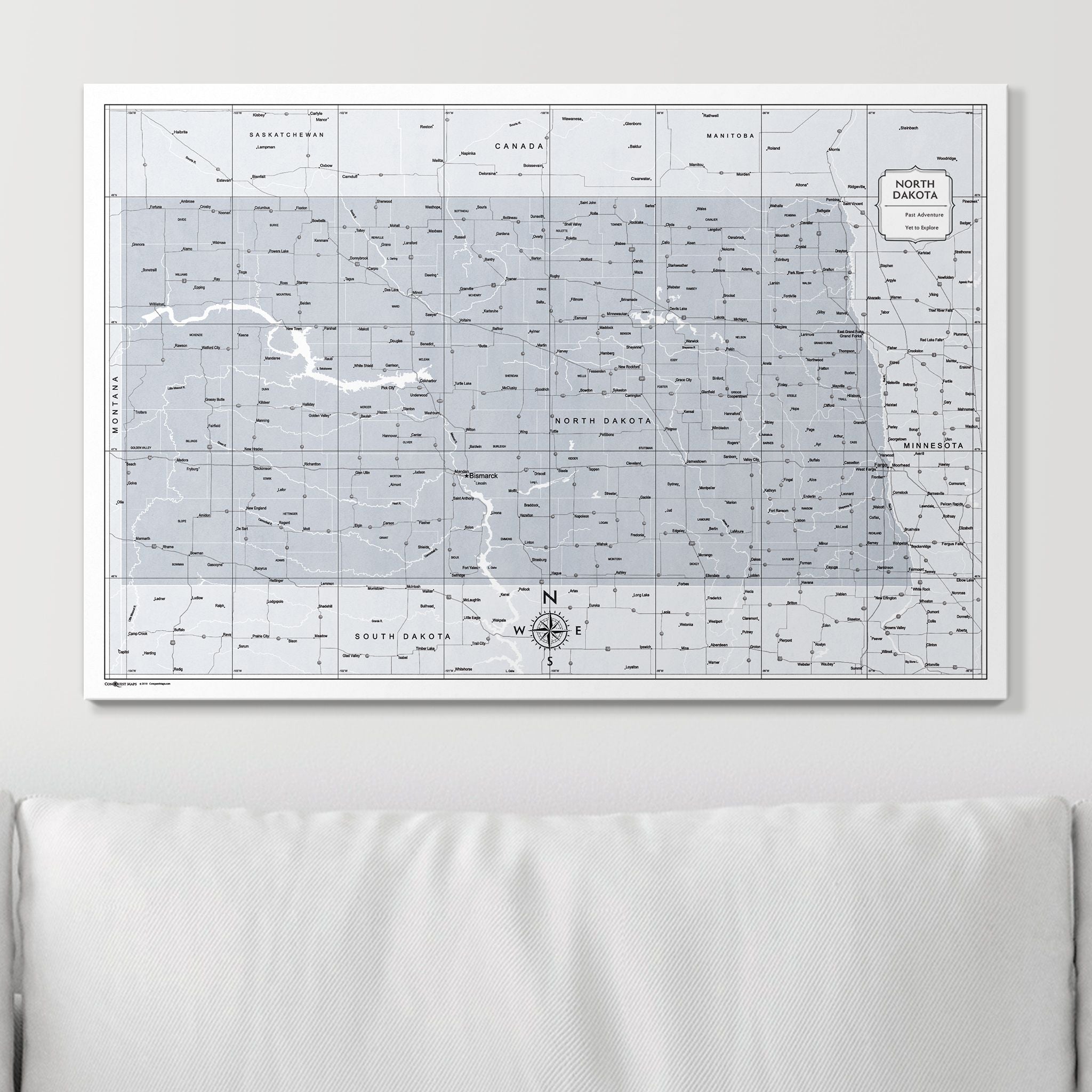 Push Pin North Dakota Map (Pin Board) - Light Gray Color Splash CM Pin Board