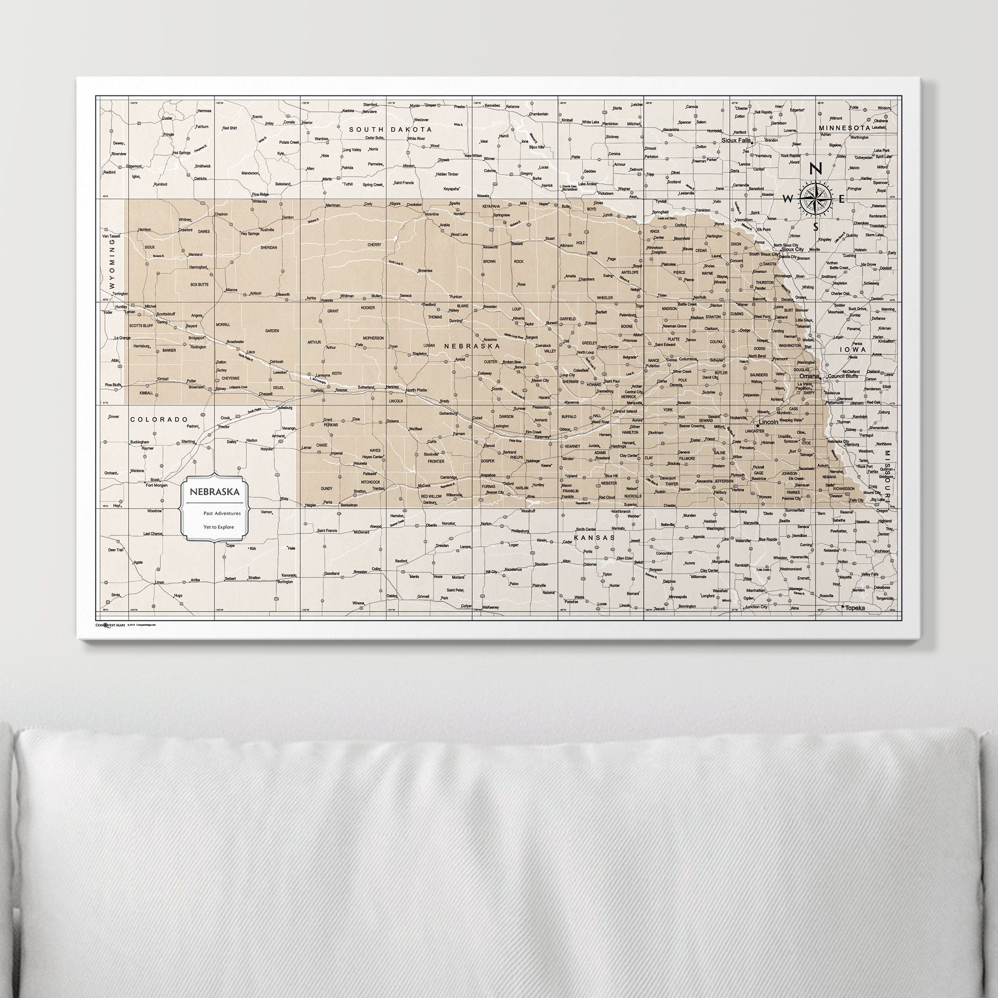 Push Pin Nebraska Map (Pin Board) - Light Brown Color Splash CM Pin Board