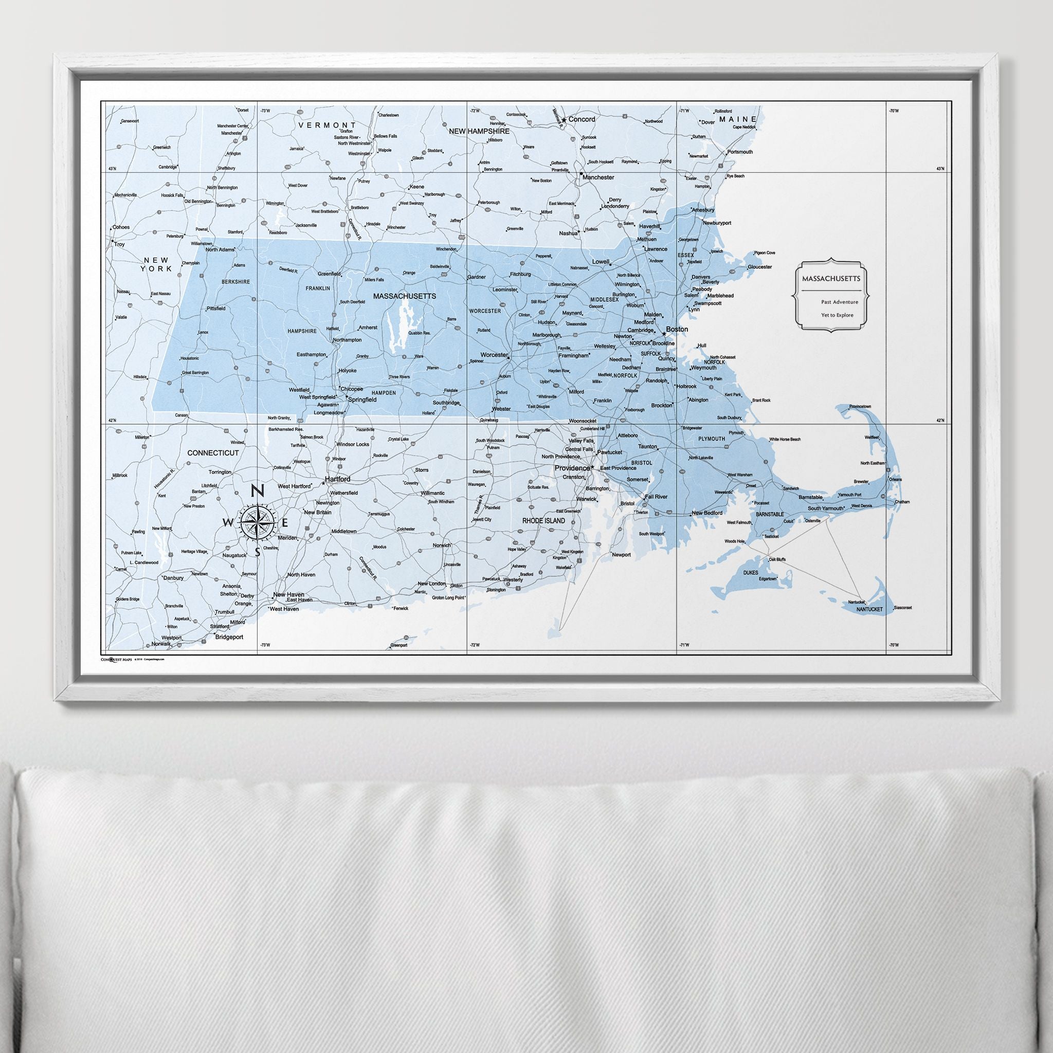 Push Pin Massachusetts Map (Pin Board) - Light Blue Color Splash CM Pin Board