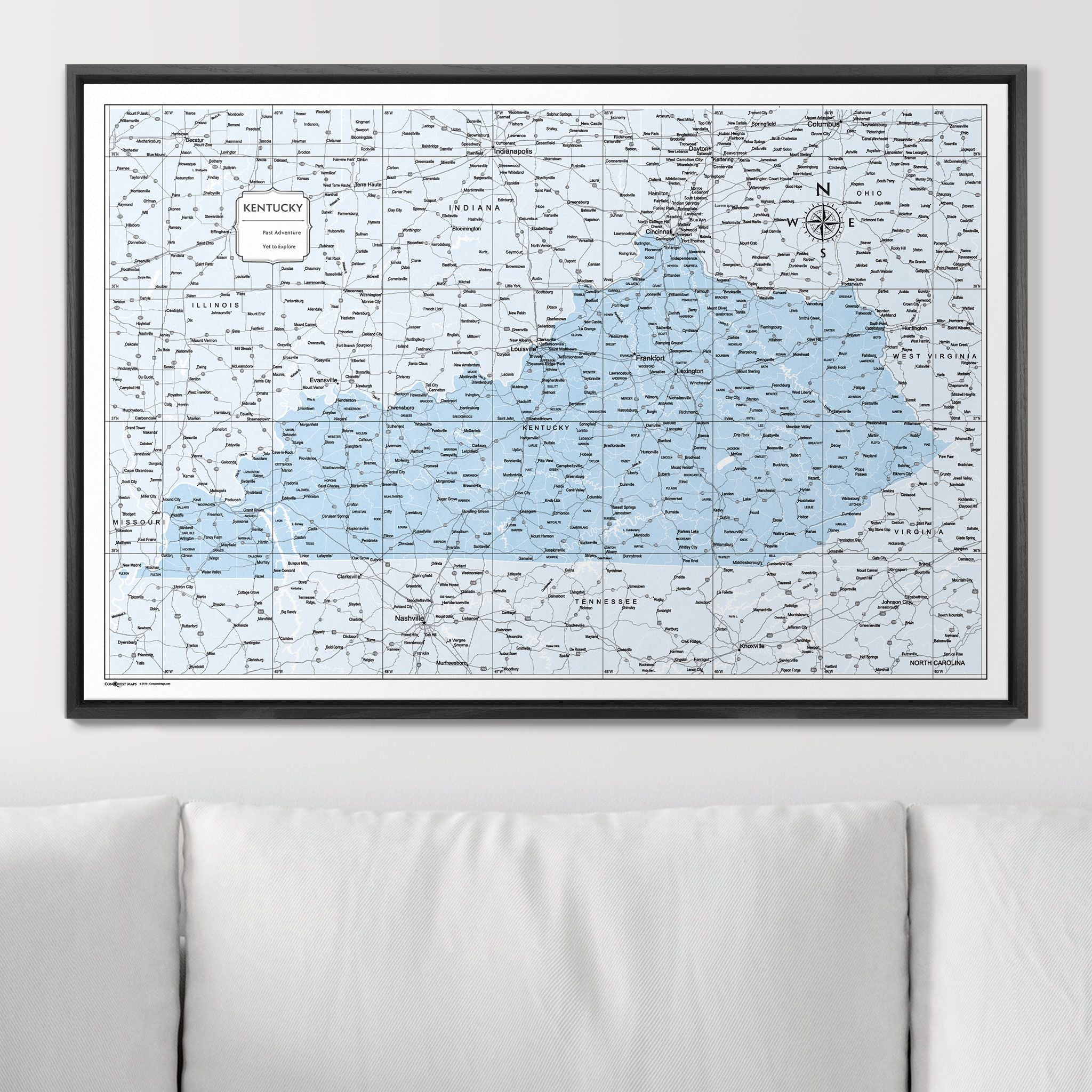 Push Pin Kentucky Map (Pin Board) - Light Blue Color Splash CM Pin Board