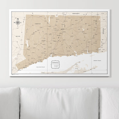 Push Pin Connecticut Map (Pin Board) - Light Brown Color Splash CM Pin Board