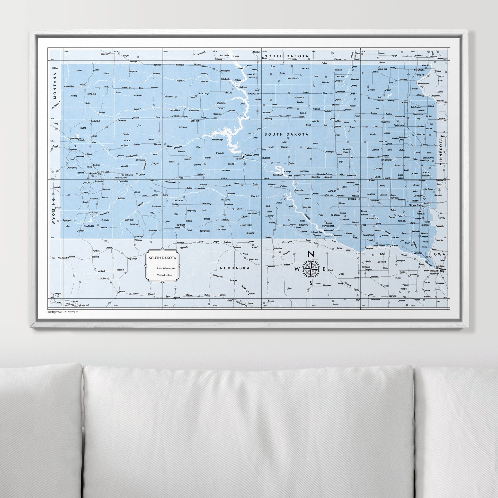 Push Pin South Dakota Map (Pin Board) - Light Blue Color Splash CM Pin Board