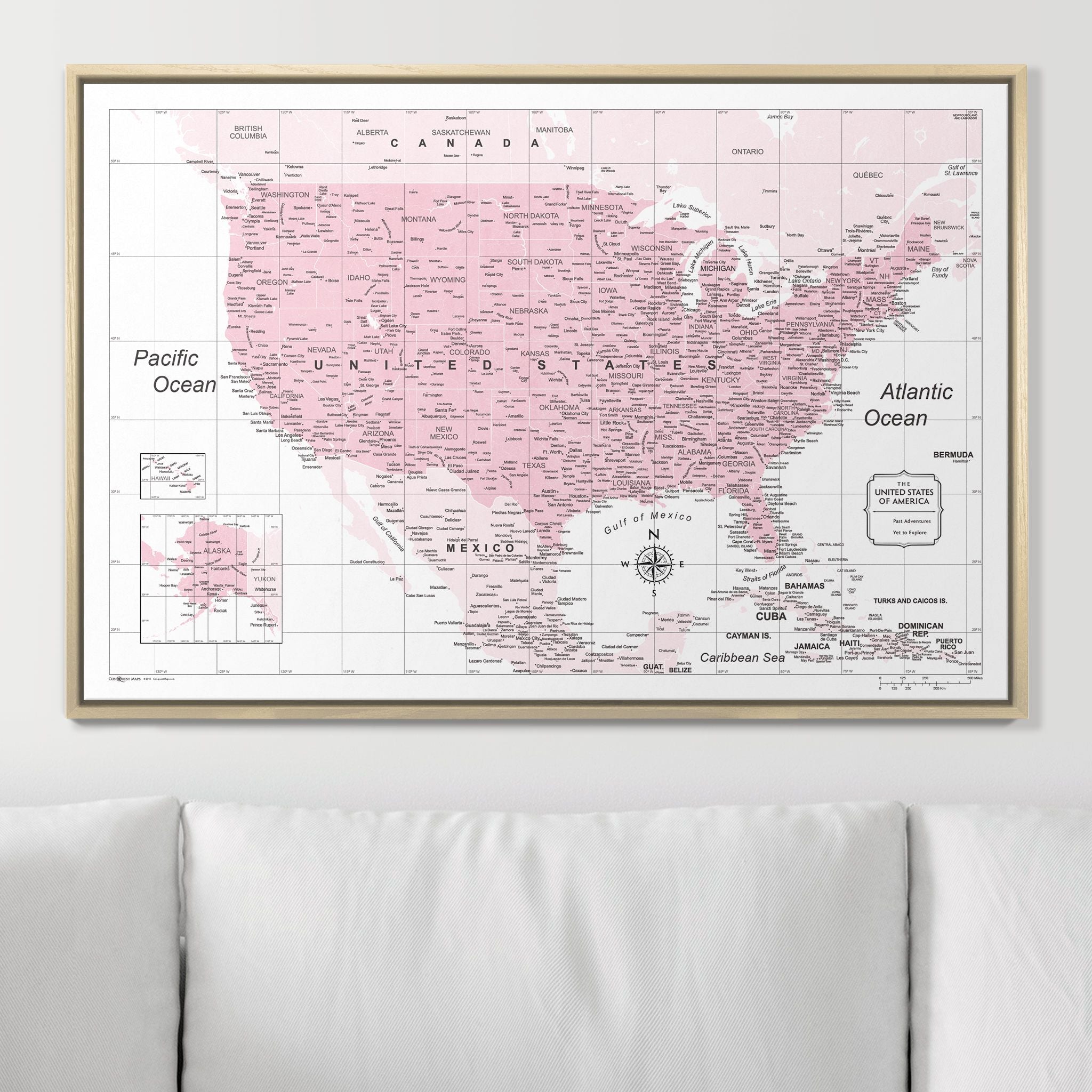 Push Pin USA Map (Pin Board) - Pink Color Splash CM Pin Board