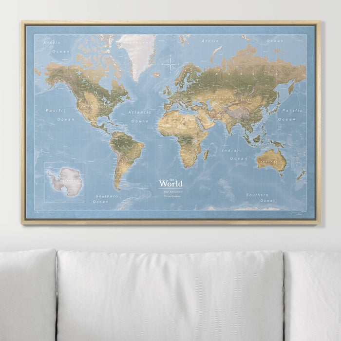 Decorative Pinboard - World Map: Wooden Oceans [Cork Map], Size: 36 x 24, Beige