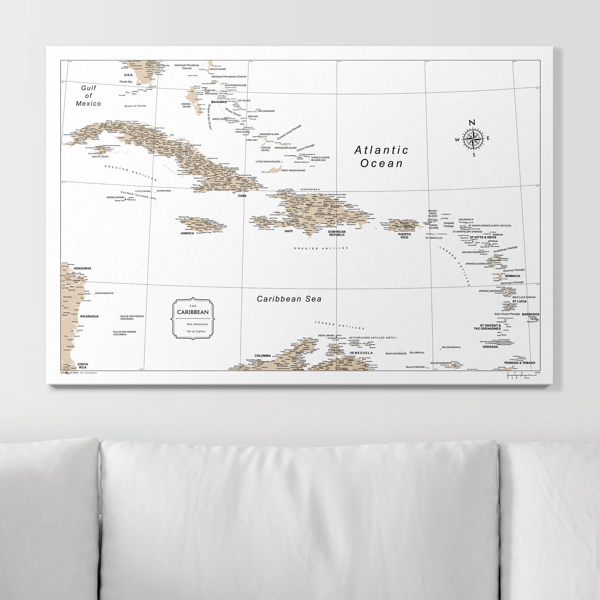 Push Pin Caribbean Map (Pin Board) - Light Brown Color Splash CM Pin Board