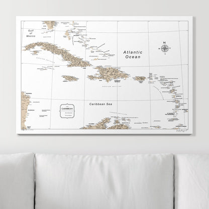 Push Pin Caribbean Map (Pin Board) - Light Brown Color Splash CM Pin Board