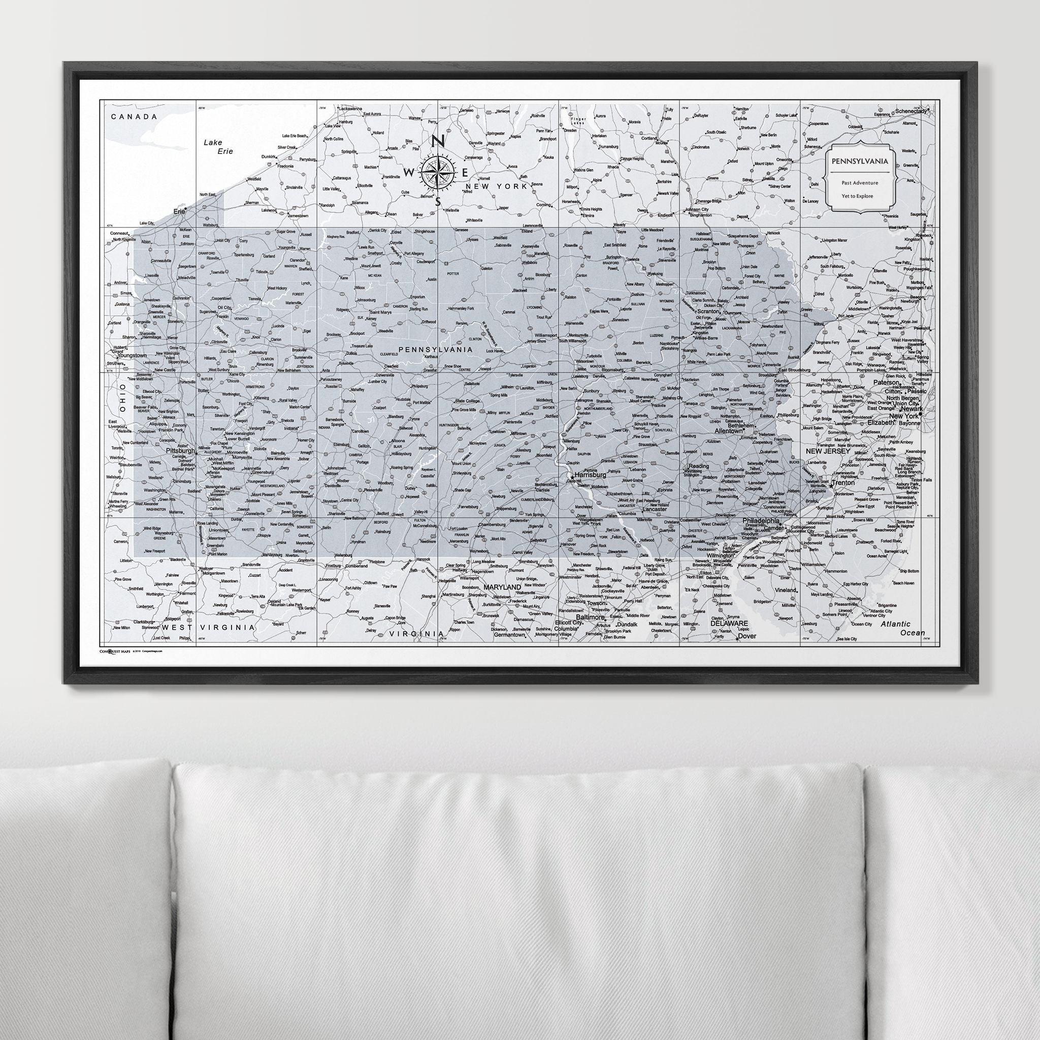 Push Pin Pennsylvania Map (Pin Board) - Light Gray Color Splash CM Pin Board