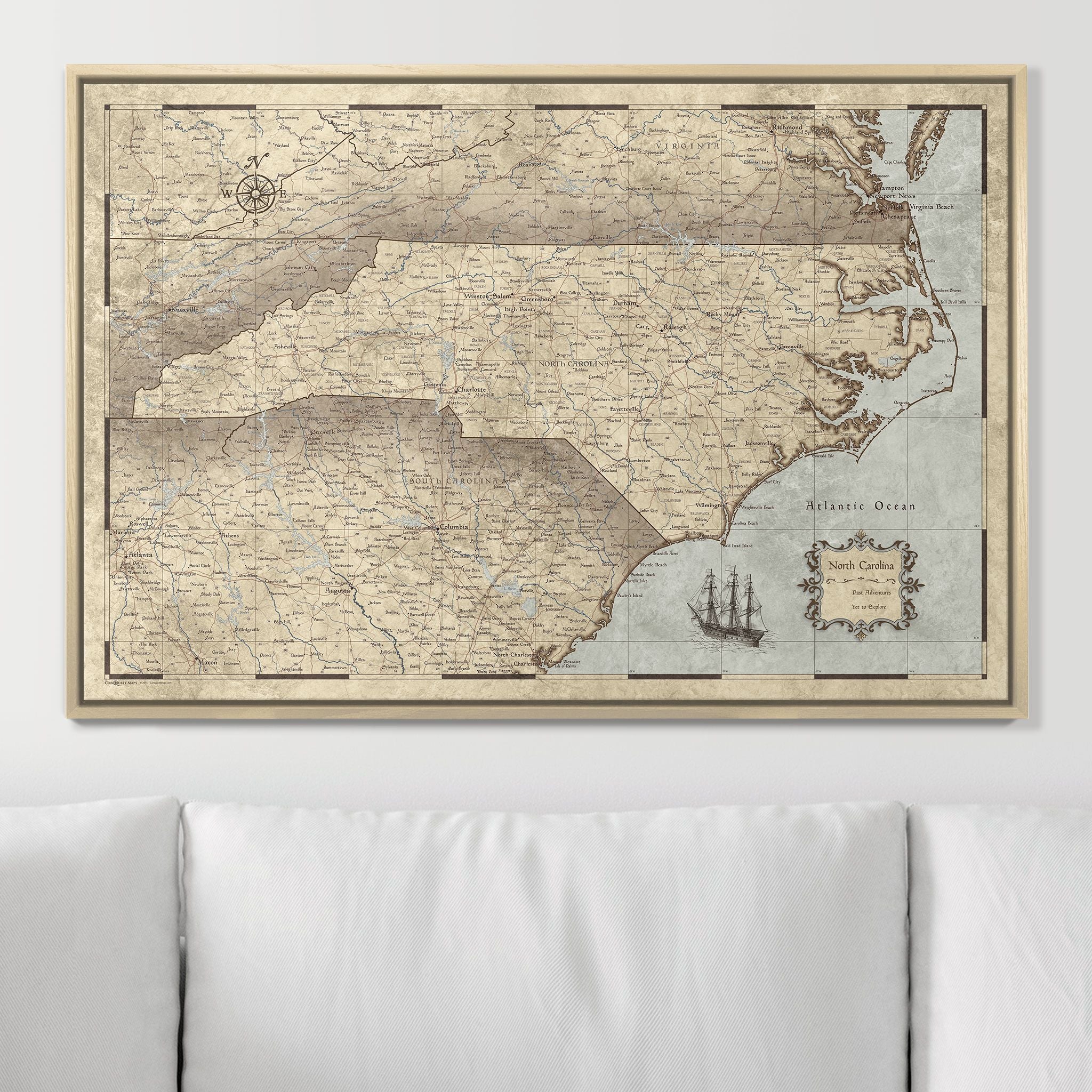 Push Pin North Carolina Map (Pin Board) - Rustic Vintage CM Pin Board