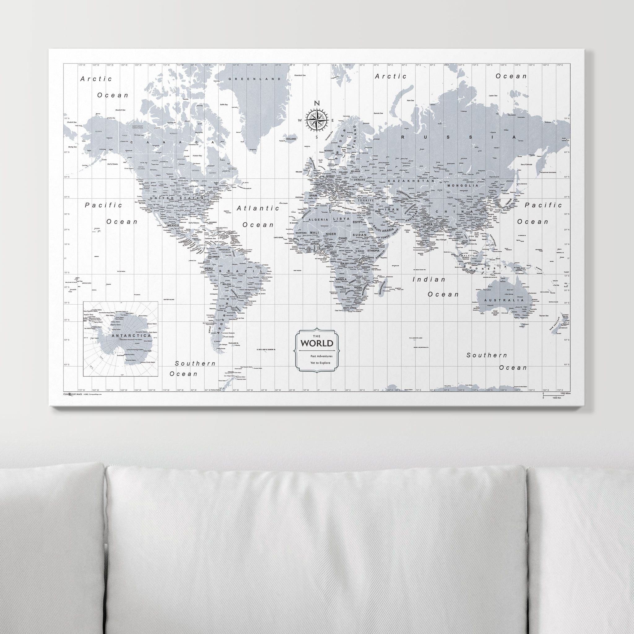 Push Pin World Map (Pin Board) - Light Gray Color Splash CM Pin Board