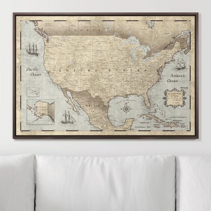 Push Pin USA Map (Pin Board) - Rustic Vintage CM Pin Board