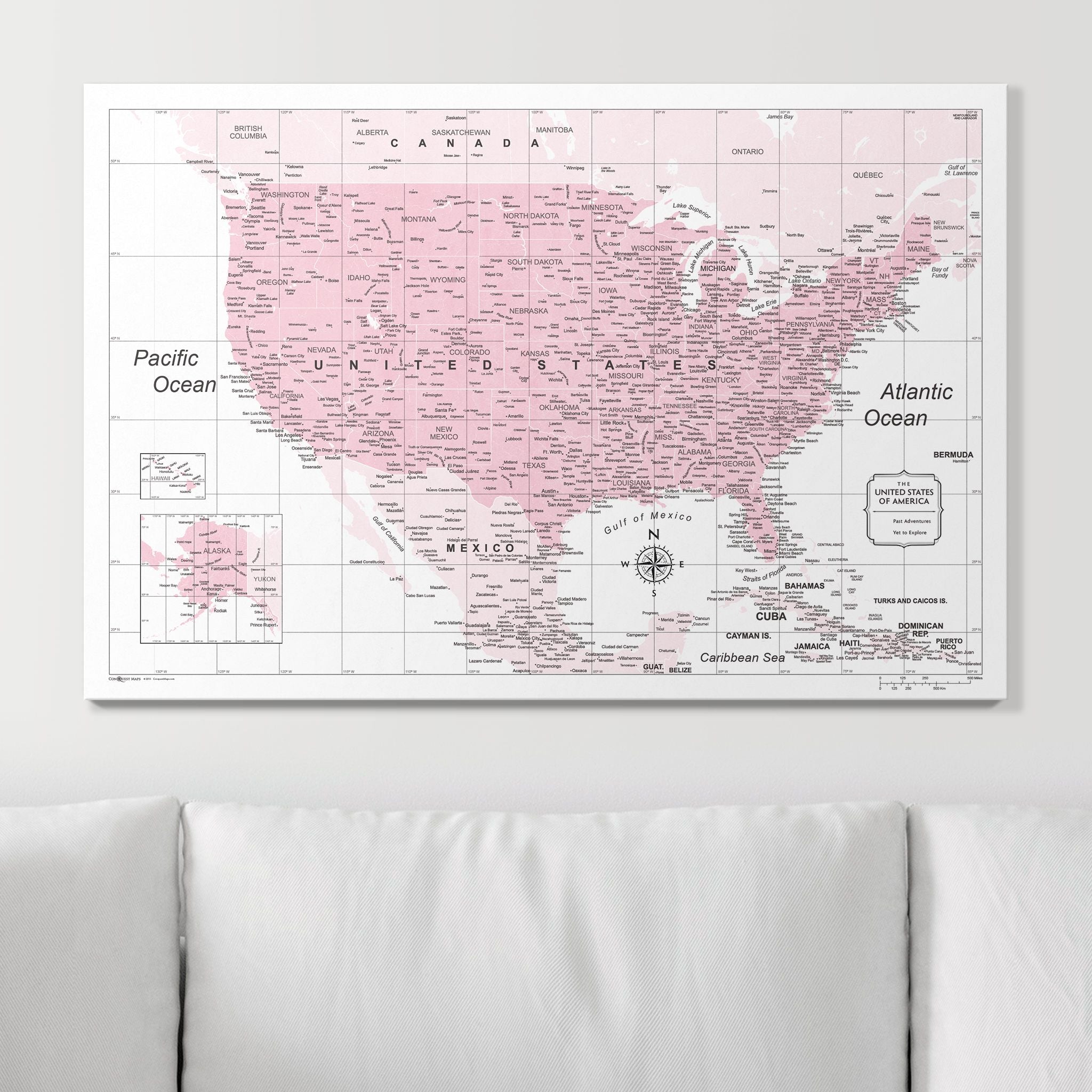 Push Pin USA Map (Pin Board) - Pink Color Splash CM Pin Board