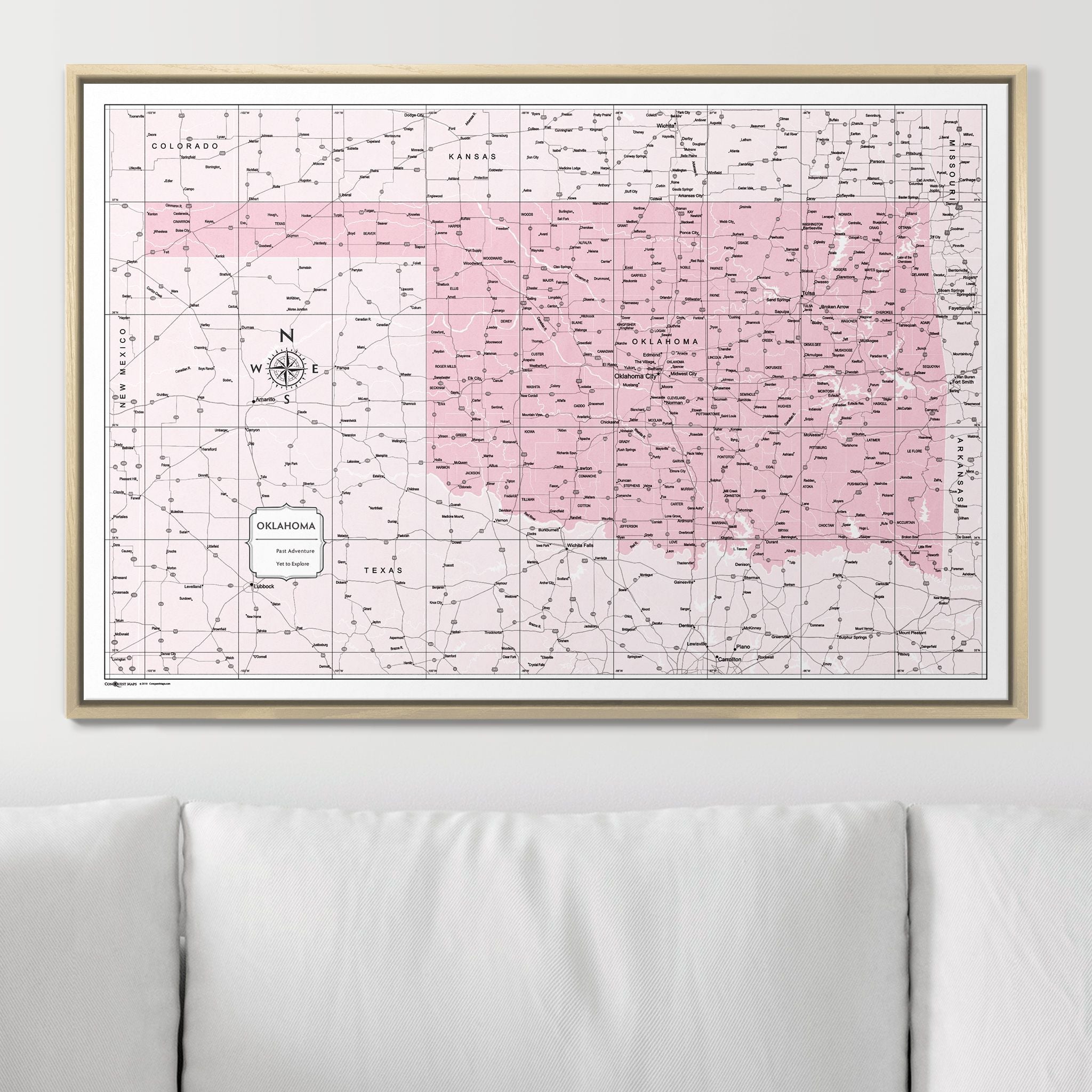 Push Pin Oklahoma Map (Pin Board) - Pink Color Splash CM Pin Board