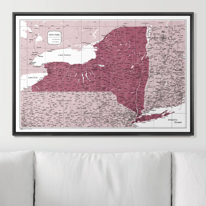 Push Pin New York Map (Pin Board) - Burgundy Color Splash CM Pin Board