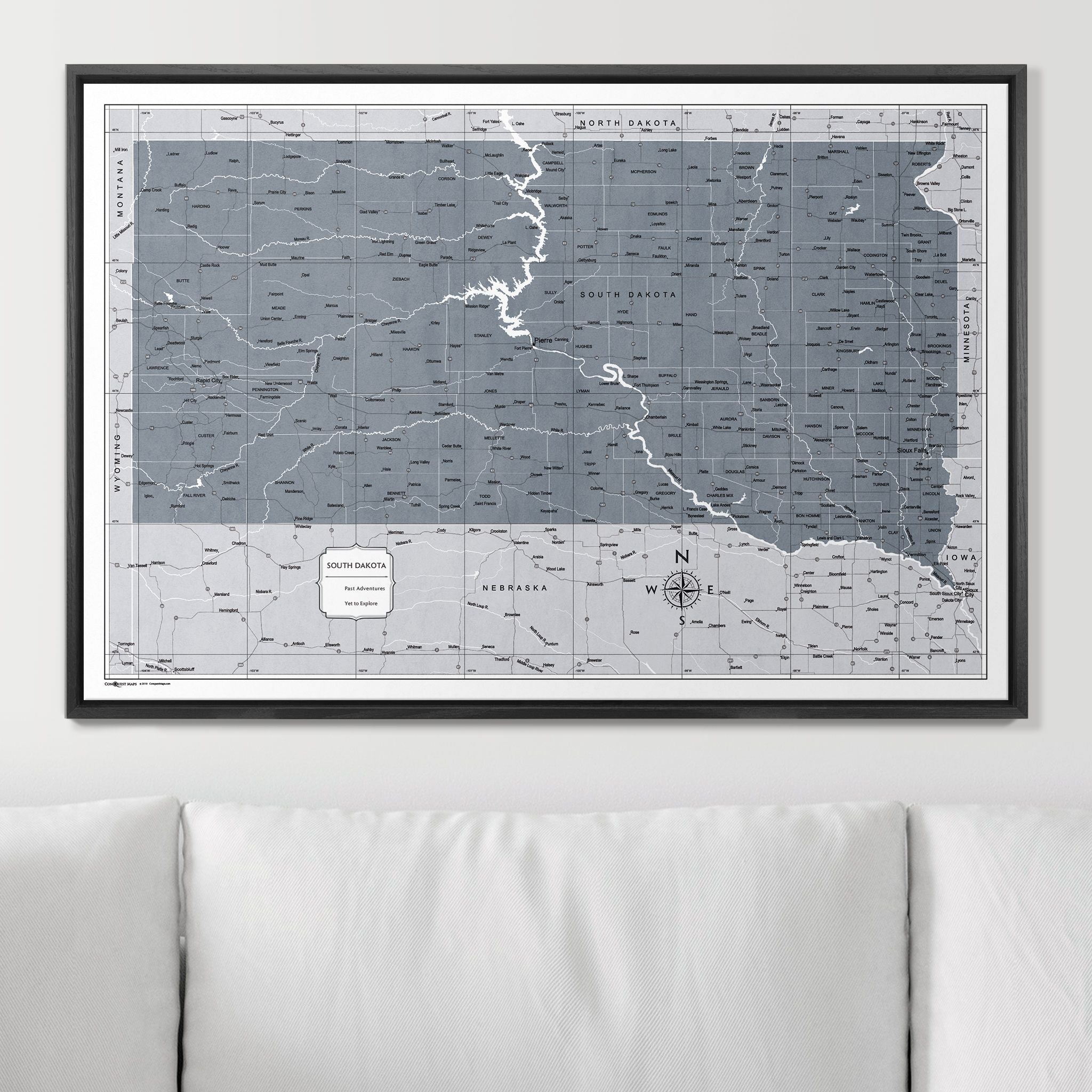 Push Pin South Dakota Map (Pin Board) - Dark Gray Color Splash CM Pin Board