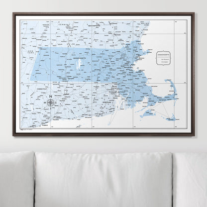 Push Pin Massachusetts Map (Pin Board) - Light Blue Color Splash CM Pin Board