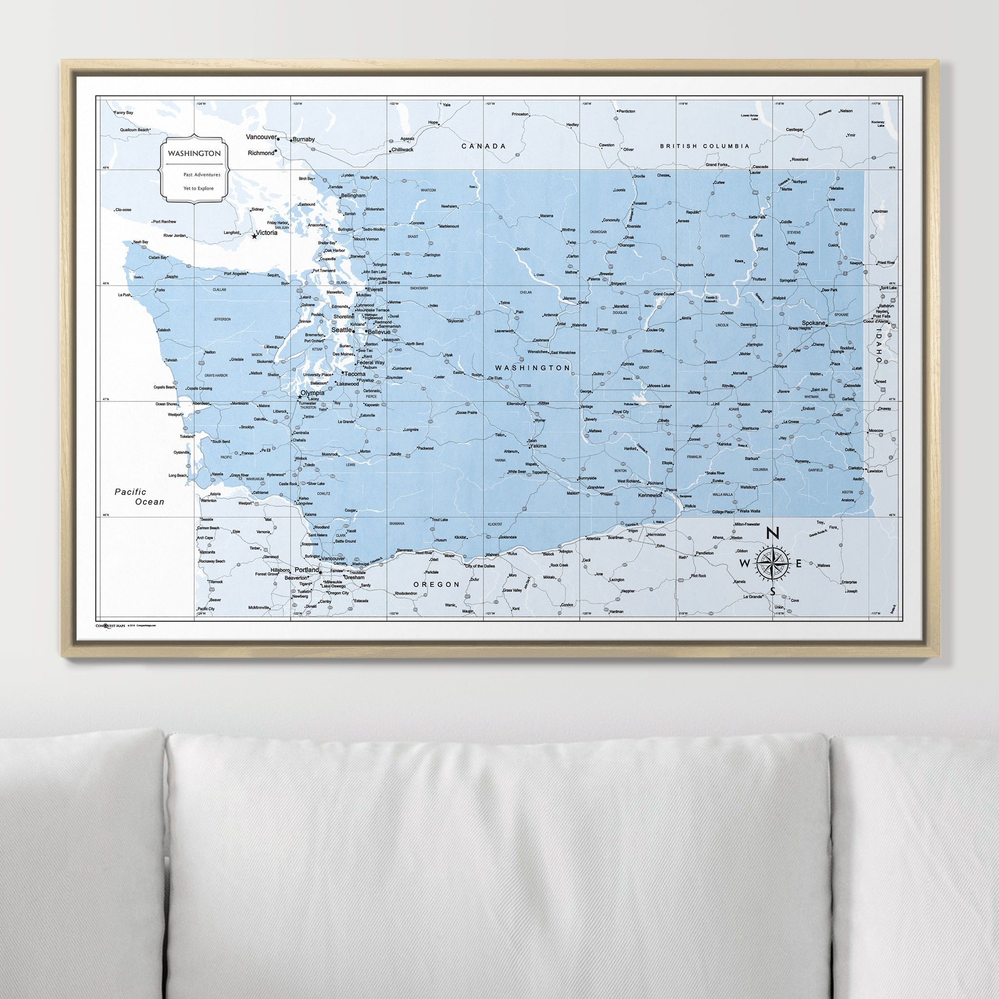 Push Pin Washington Map (Pin Board) - Light Blue Color Splash CM Pin Board