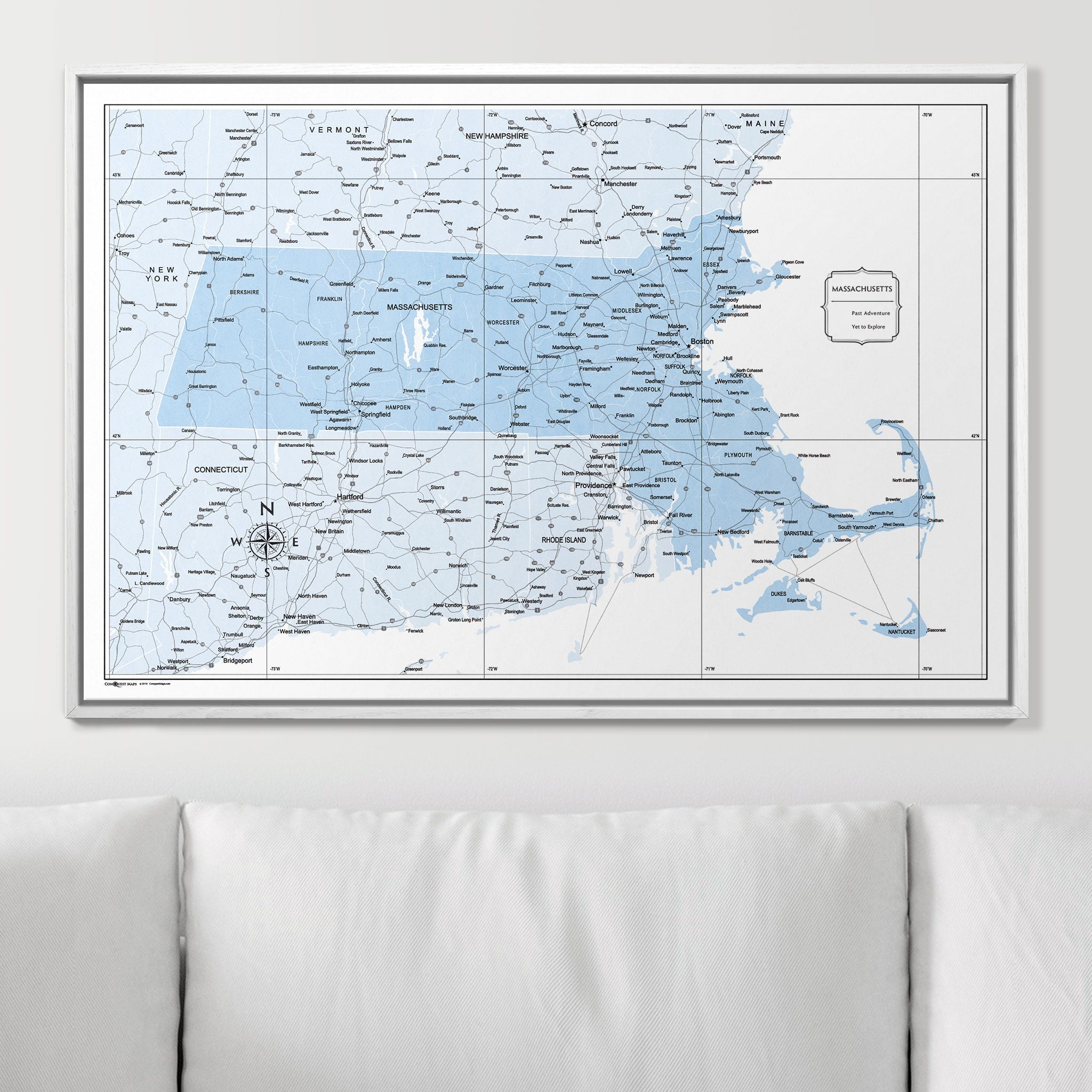 Push Pin Massachusetts Map (Pin Board) - Light Blue Color Splash CM Pin Board