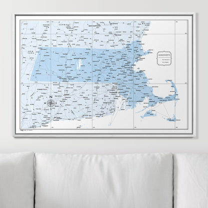 Push Pin Massachusetts Map (Pin Board) - Light Blue Color Splash CM Pin Board