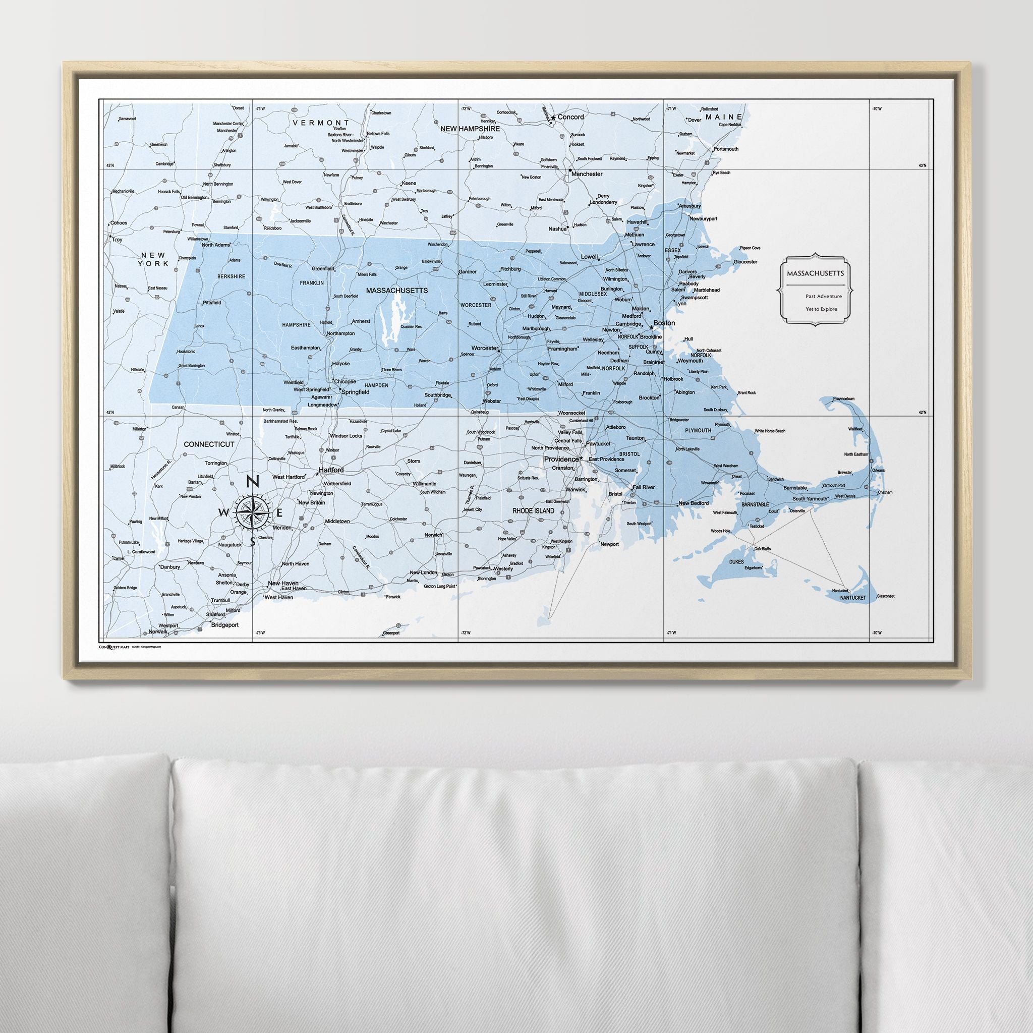 Push Pin Massachusetts Map (Pin Board) - Light Blue Color Splash CM Pin Board