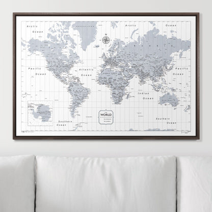 Push Pin World Map (Pin Board) - Light Gray Color Splash CM Pin Board