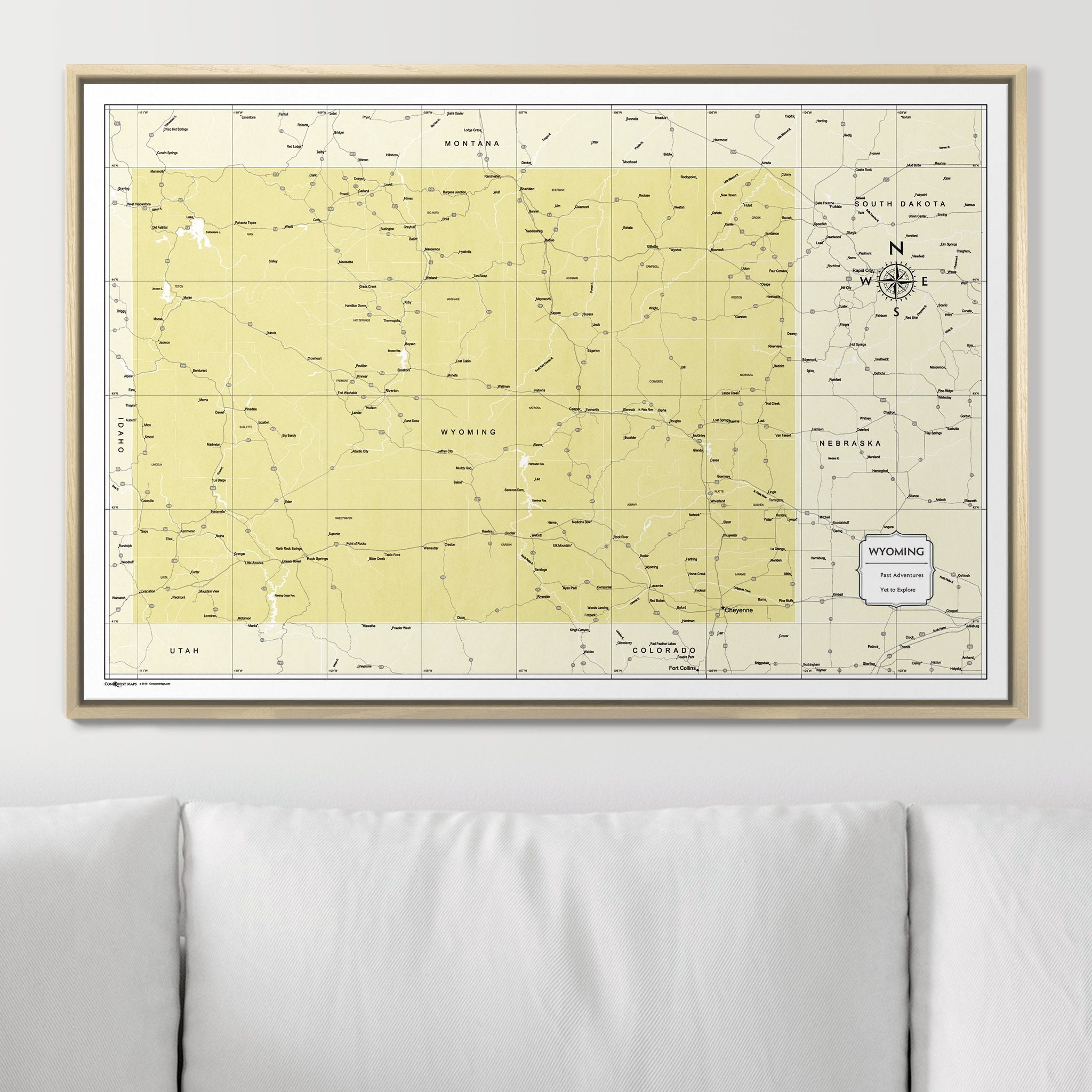 Push Pin Wyoming Map (Pin Board) - Yellow Color Splash CM Pin Board