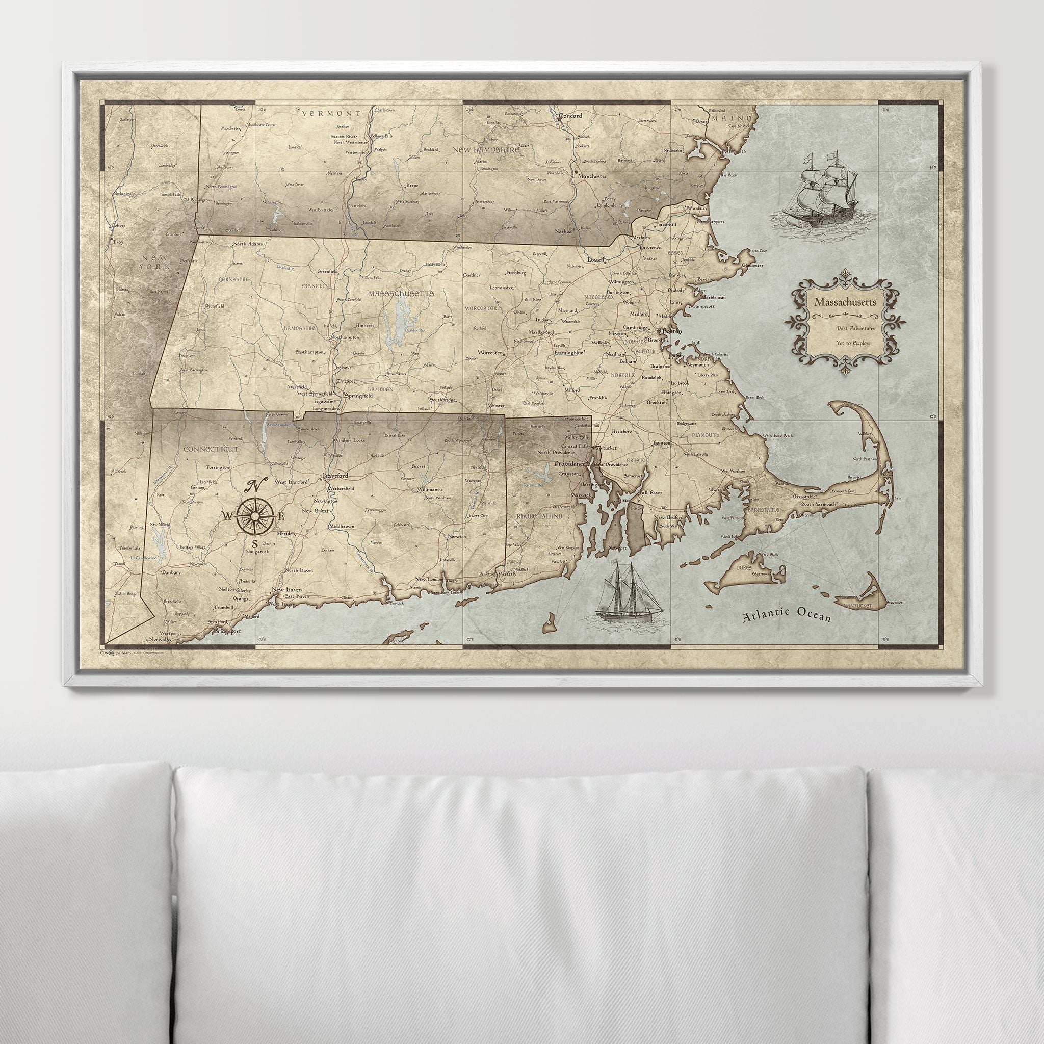 Push Pin Massachusetts Map (Pin Board) - Rustic Vintage CM Pin Board