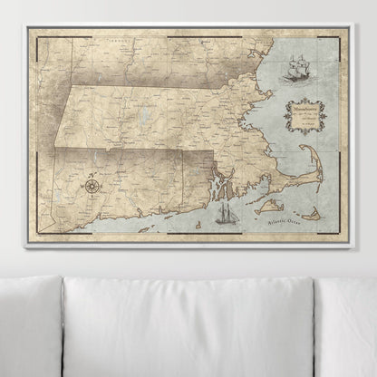 Push Pin Massachusetts Map (Pin Board) - Rustic Vintage CM Pin Board