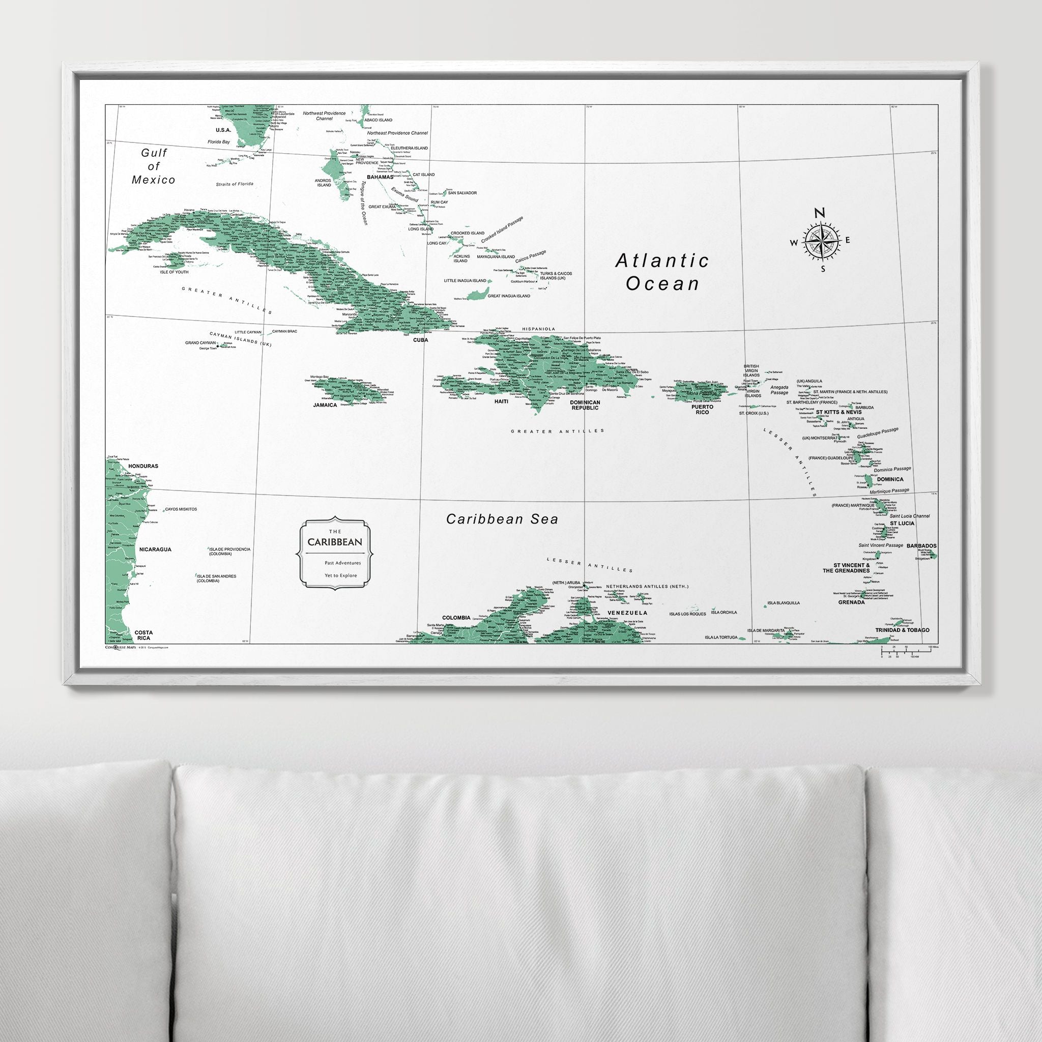 Push Pin Caribbean Map (Pin Board) - Green Color Splash CM Pin Board