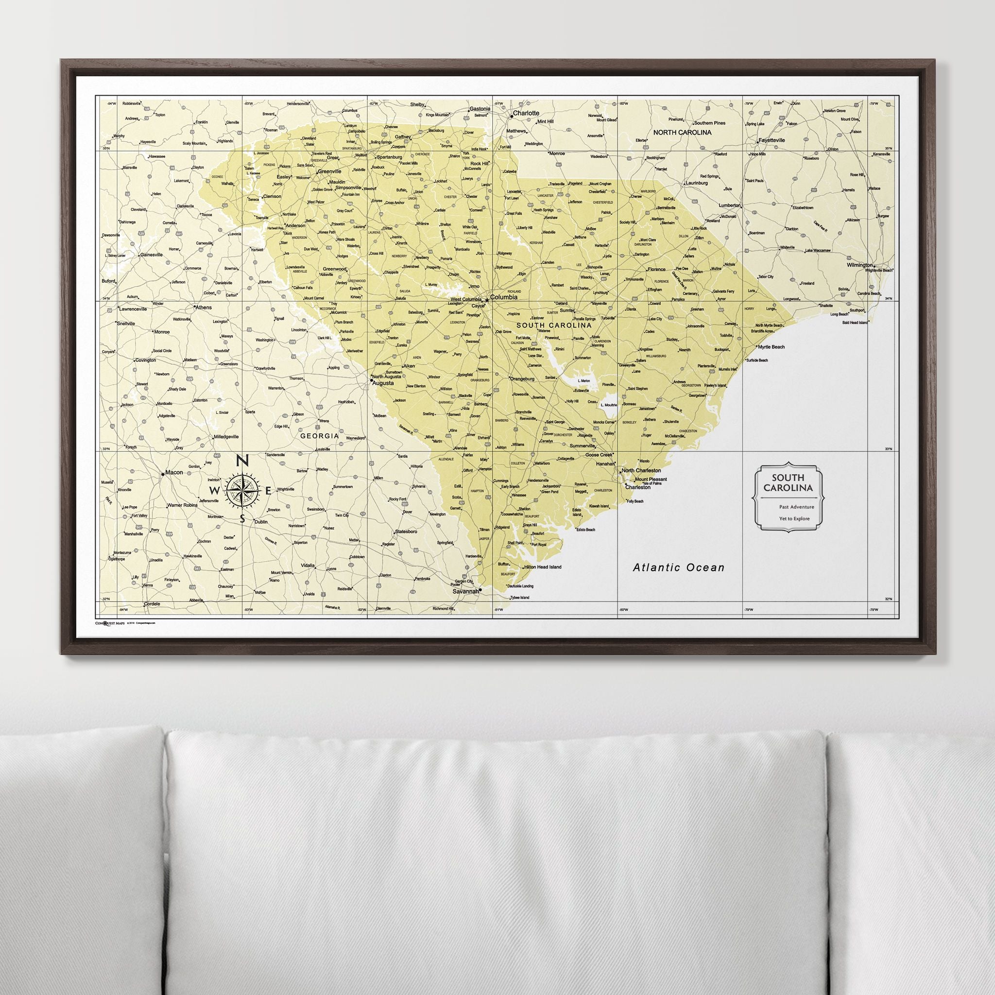 Push Pin South Carolina Map (Pin Board) - Yellow Color Splash CM Pin Board