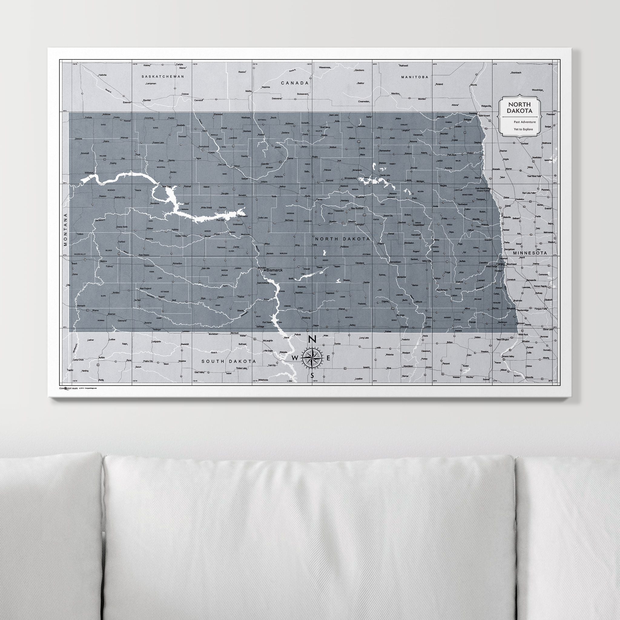 Push Pin North Dakota Map (Pin Board) - Dark Gray Color Splash CM Pin Board